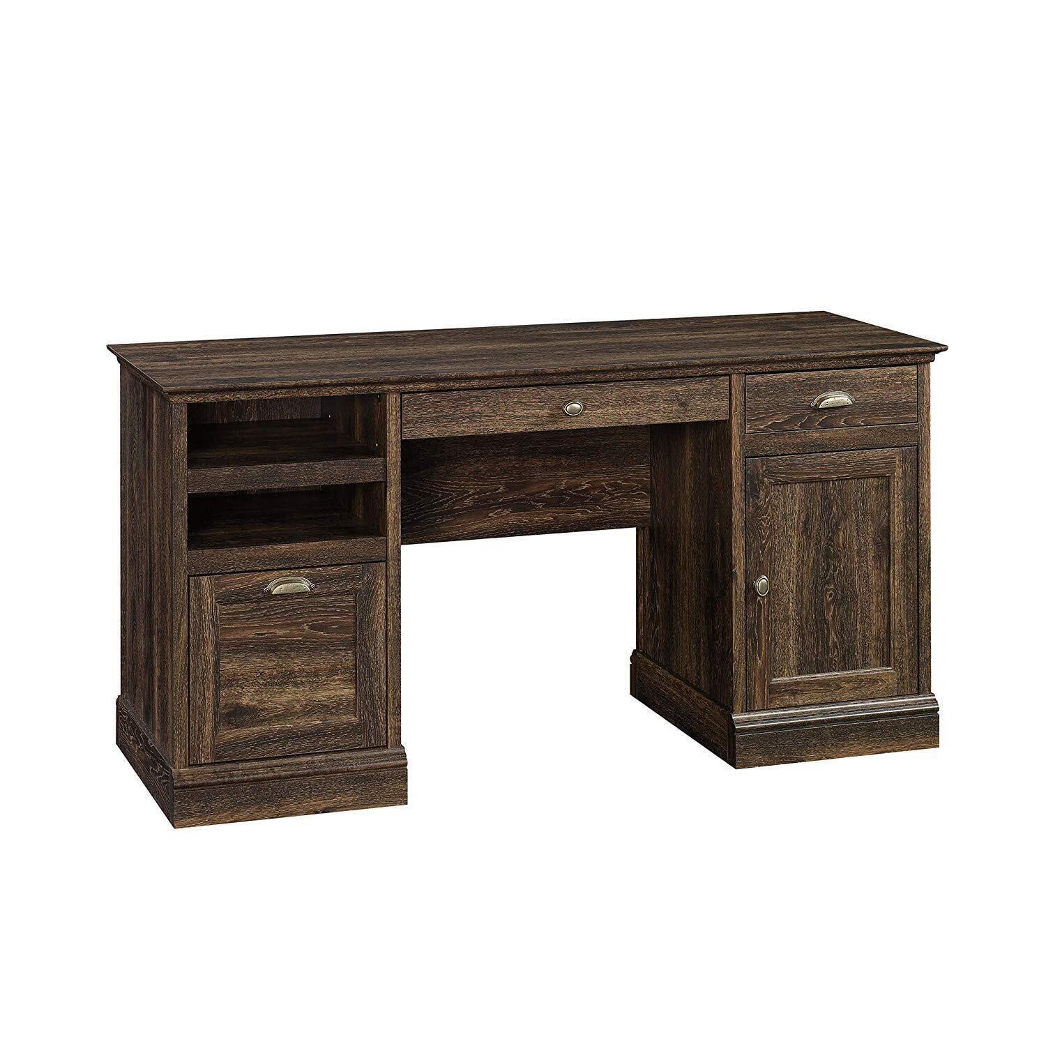 Iron Oak Executive Pedestal Desk with Gold Hardware