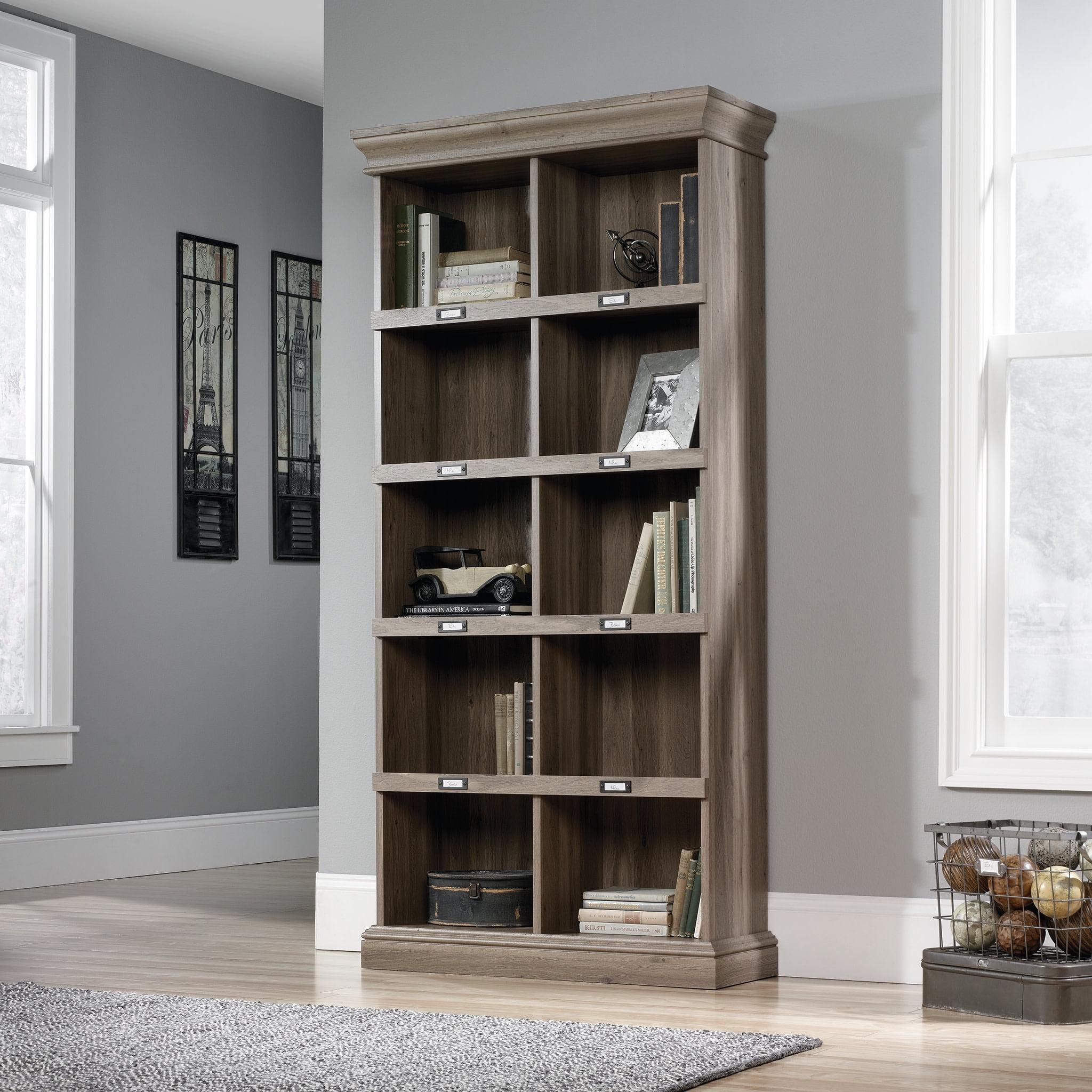 Barrister Lane Salt Oak Engineered Wood Tall Bookcase with 10 Cubbies