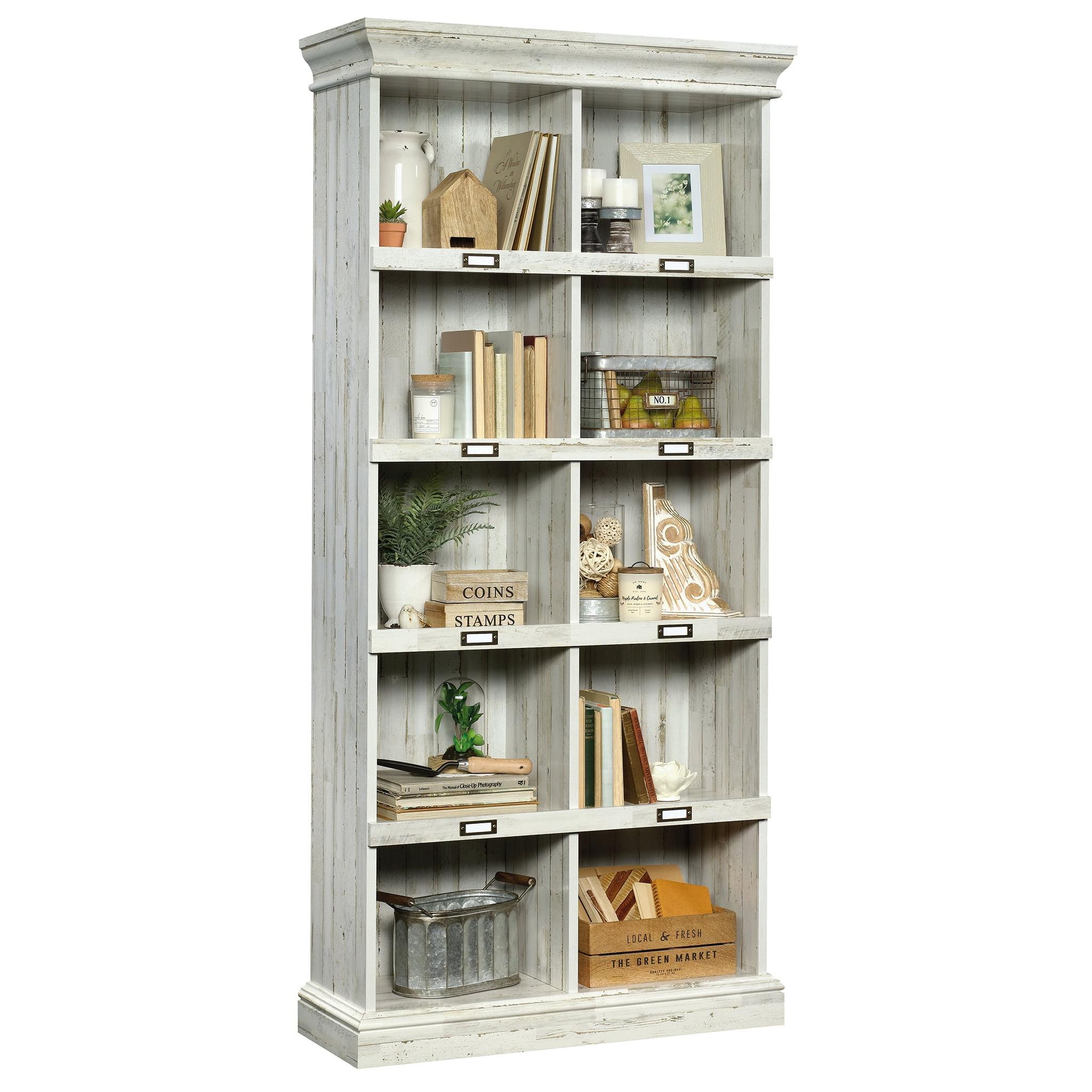 75" Barrister Lane Tall Bookcase White Plank - Sauder: Mid-Century, Wood Composite, Label Tags, Crown Moulded Top