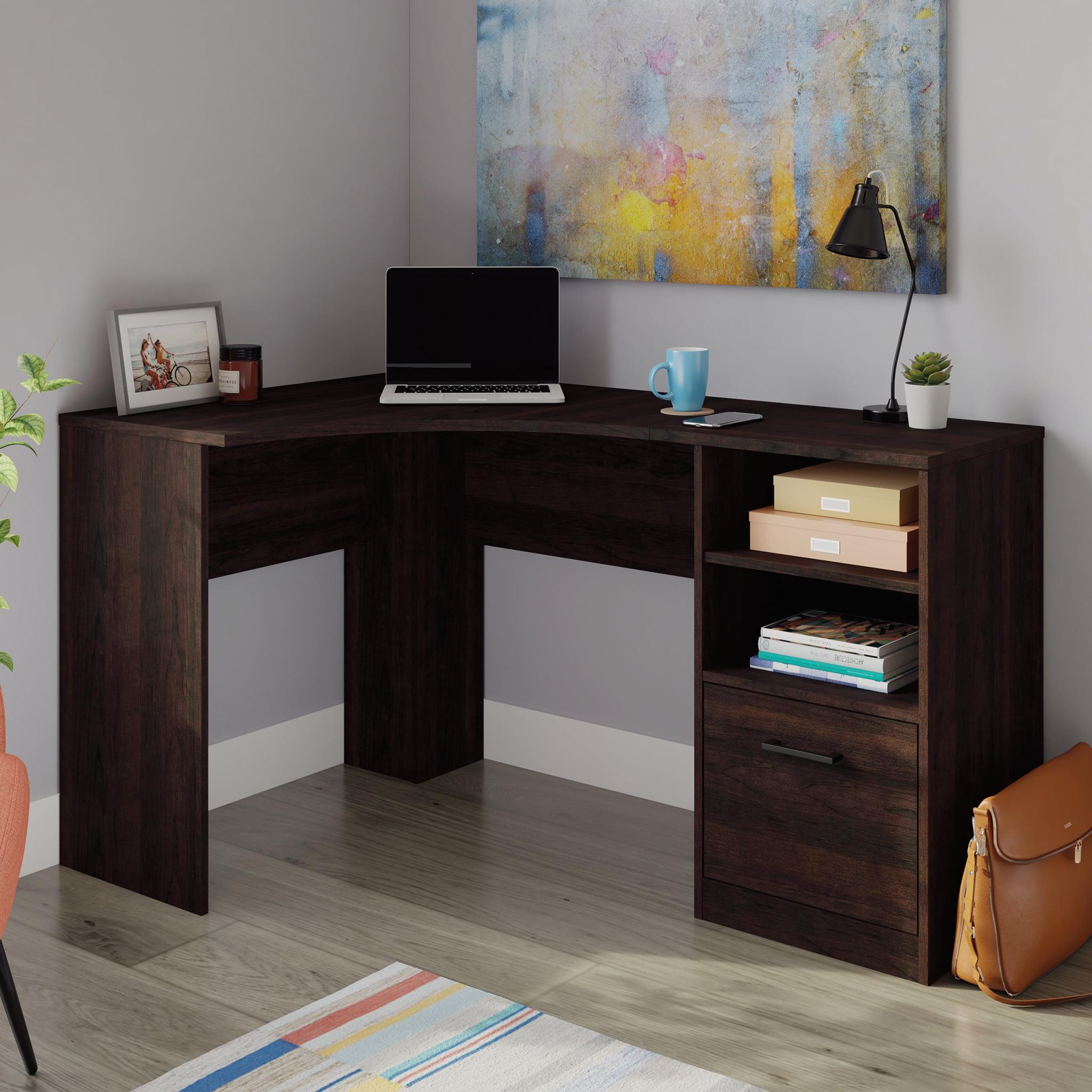 Sauder Beginnings Corner Desk with drawers Cinnamon Cherry: Home Office, Adjustable Shelf, MDF Construction