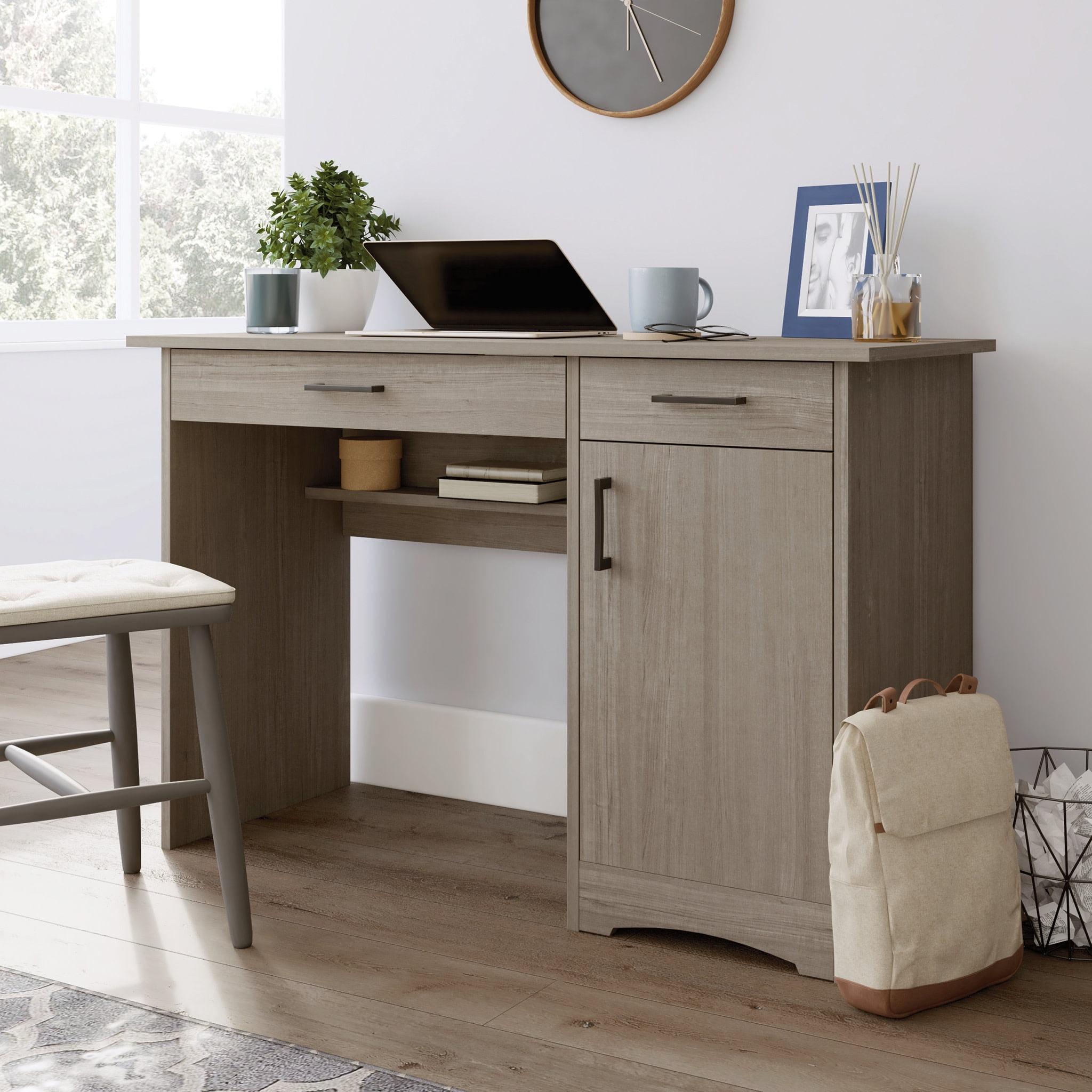 BeginningsHome Office Desk with Drawers Silver Sycamore - Sauder: Retro-Industrial Design, MDF Frame