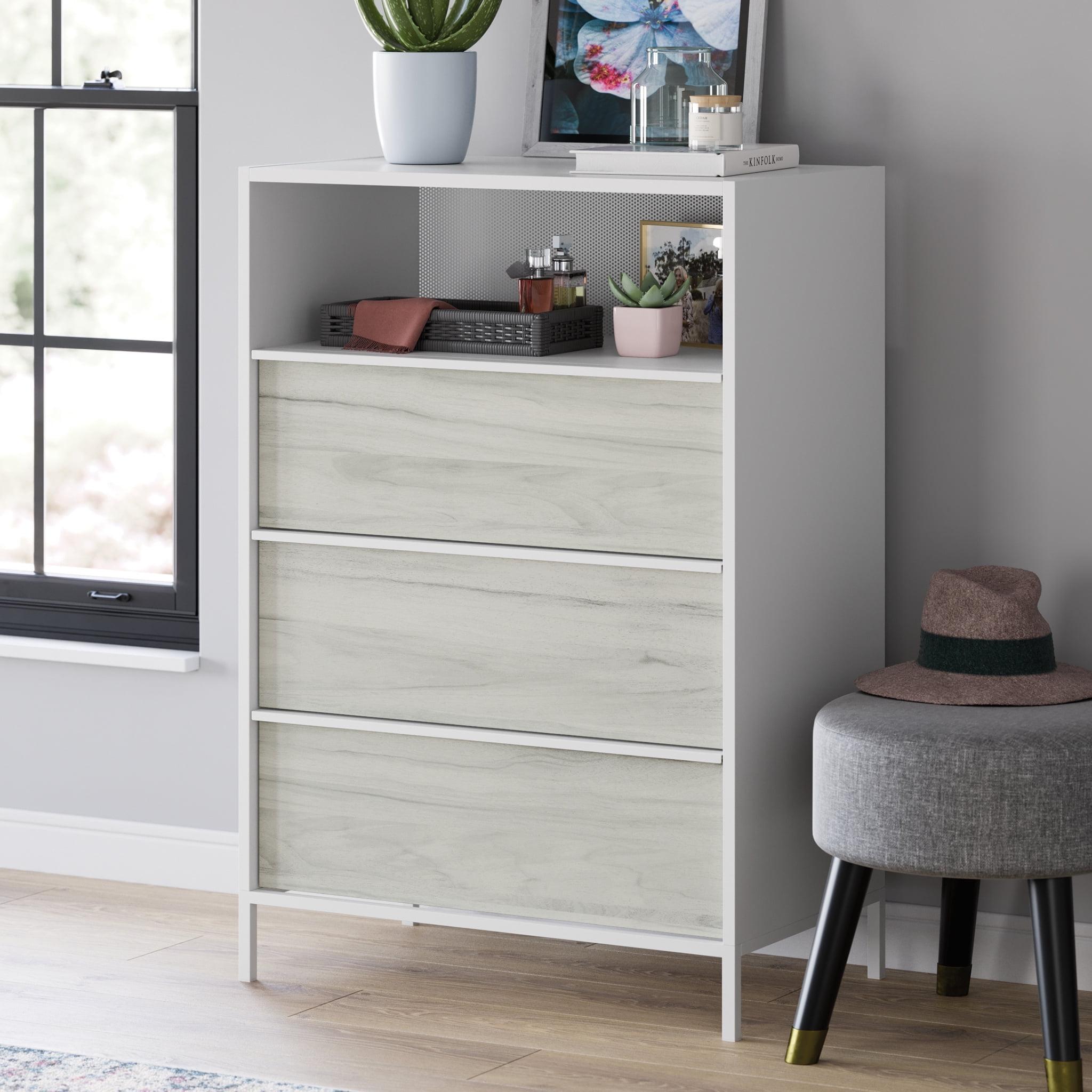 Boulevard White 3-Drawer Chest with Haze Acacia Accents