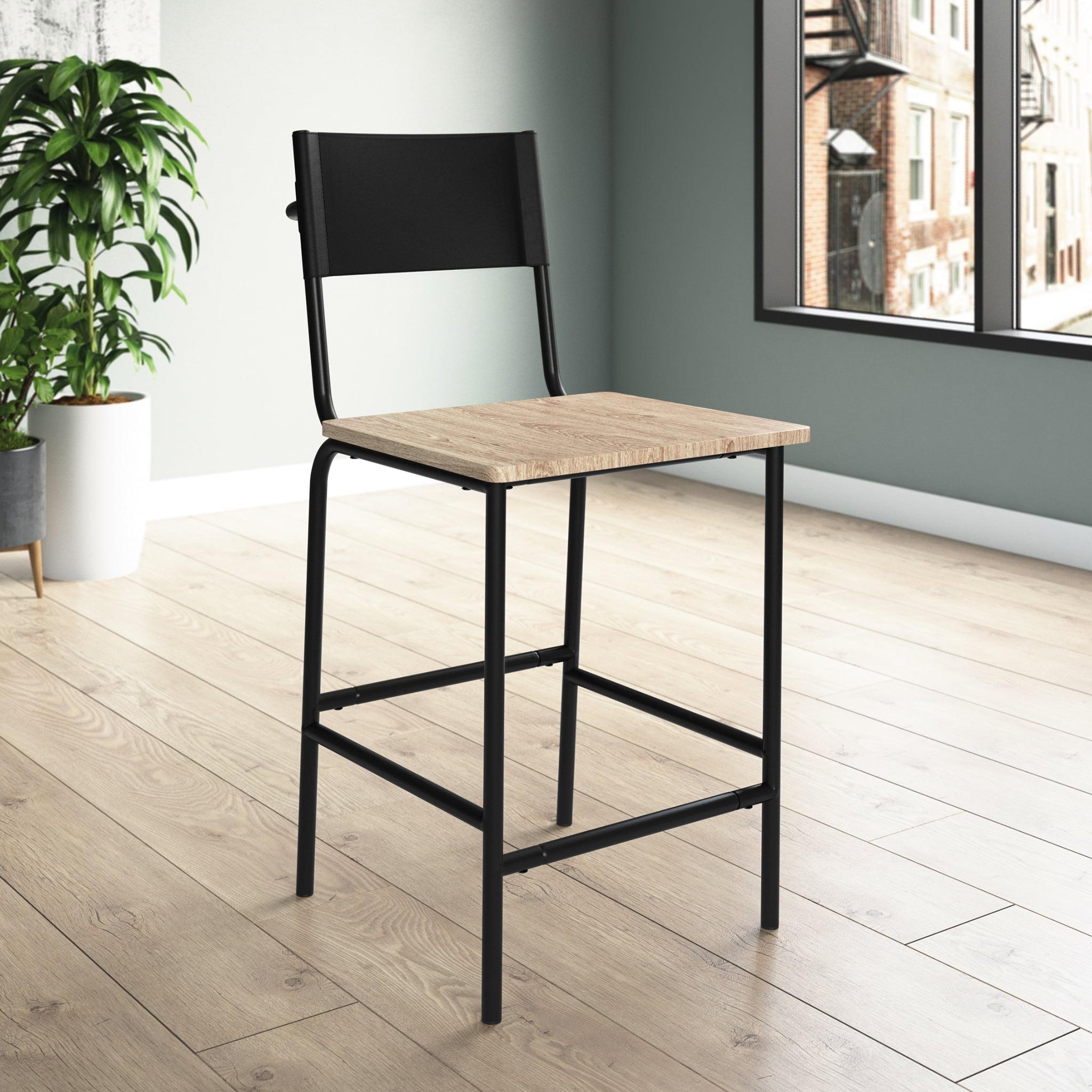 Black Faux Leather and Wood Counter Stool with Metal Frame