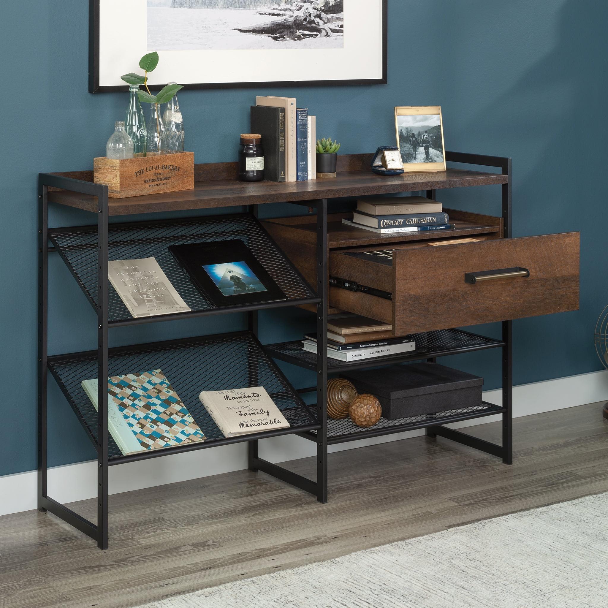 36.25" Barrel Oak Adjustable Bookcase with Metal Frame