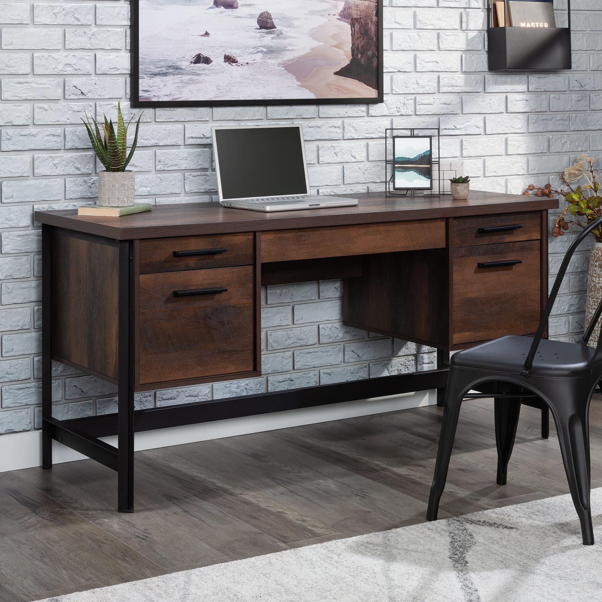 Barrel Oak Executive Desk with Drawers and Keyboard Tray