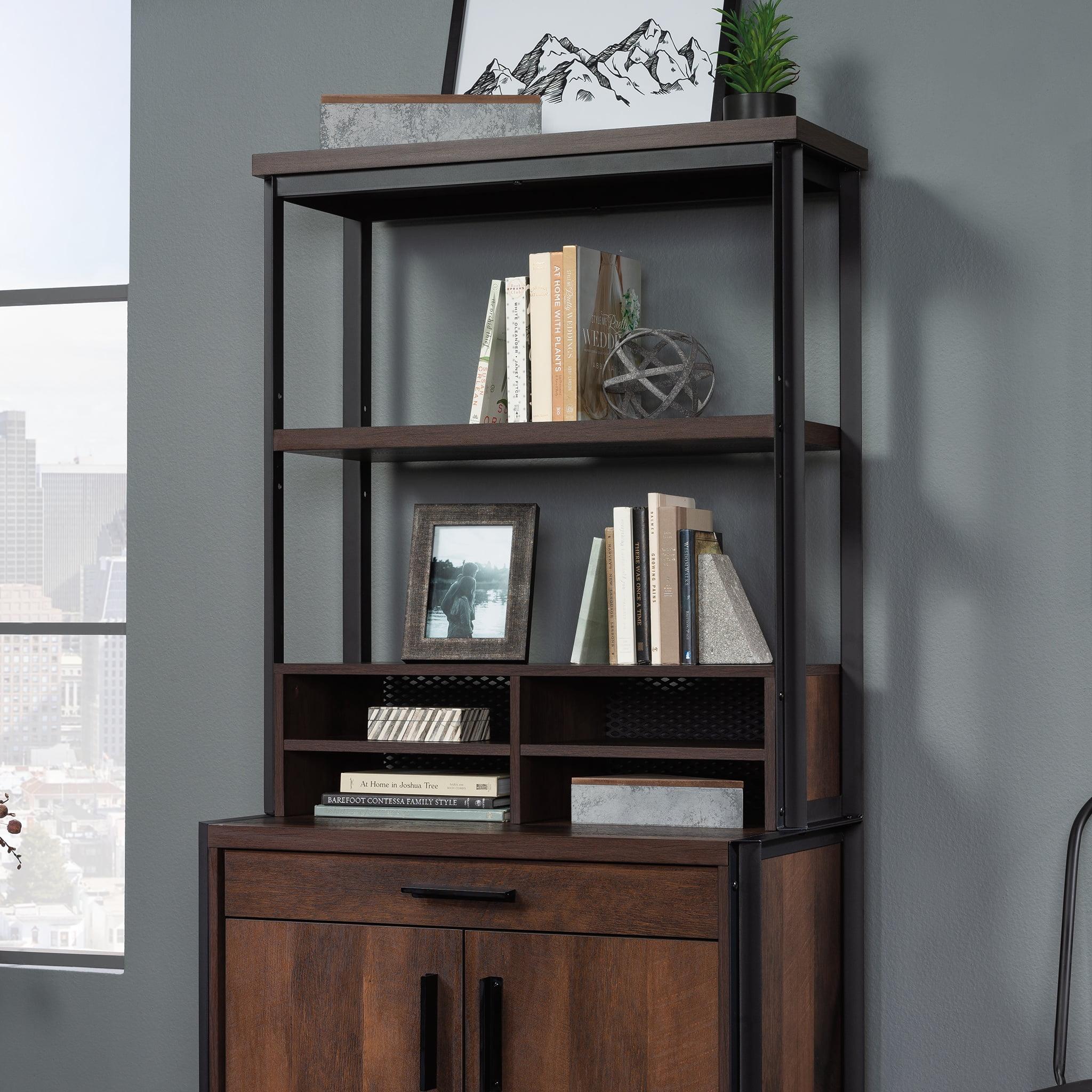 Briarbrook Library Hutch Barrel Oak - Sauder: Industrial Design, Metal Frame, Open Storage & Shelf