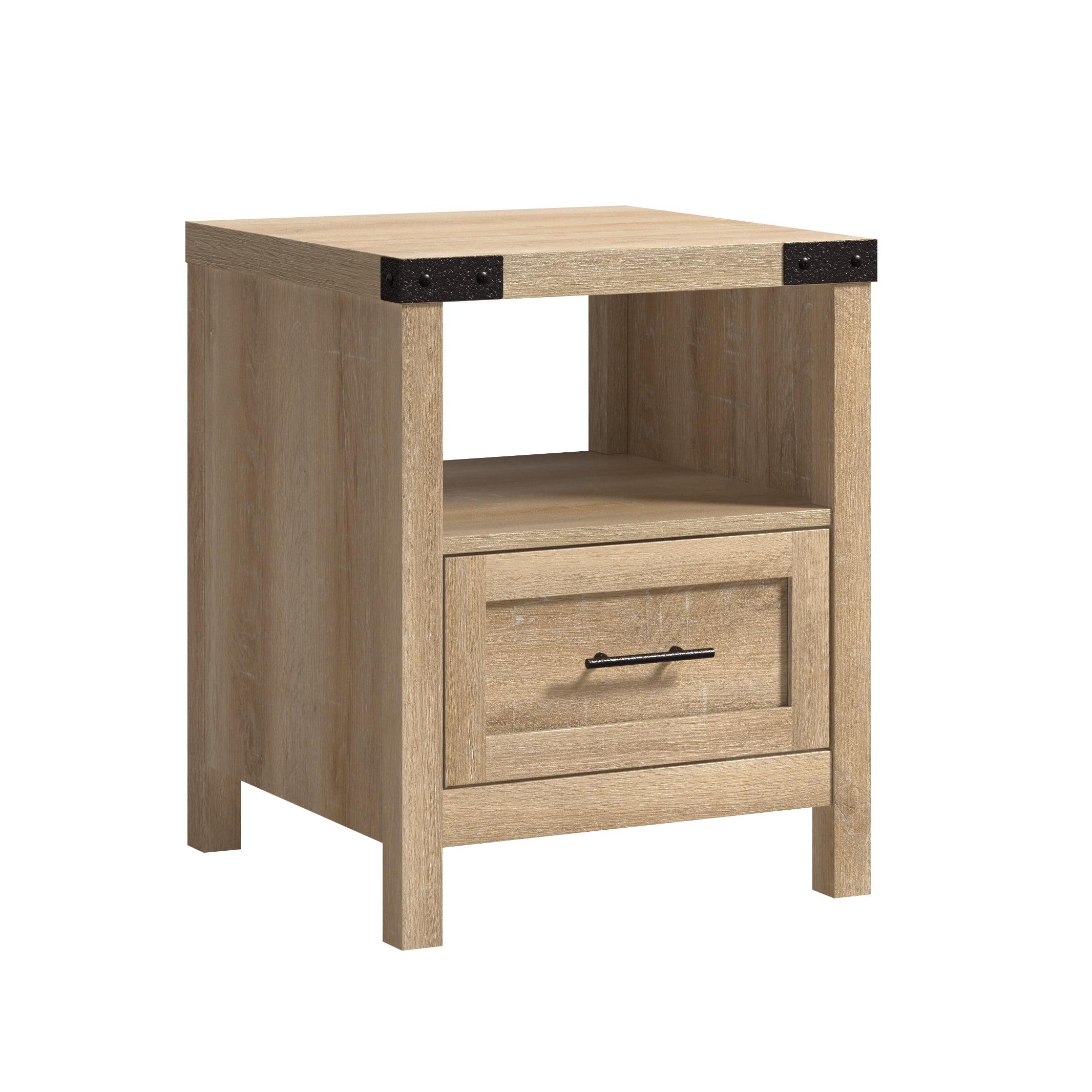 Bridge Acre Rustic Farmhouse Side Table Orchard Oak - Sauder: Open Shelf, Drawer Storage, MDF Construction