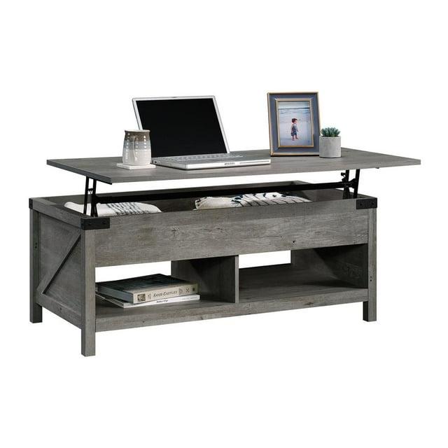Bridge Acre Rustic Farmhouse Lift Top Coffee Table Mystic Oak - Sauder: Rectangle Table for Living Room, Spot Clean