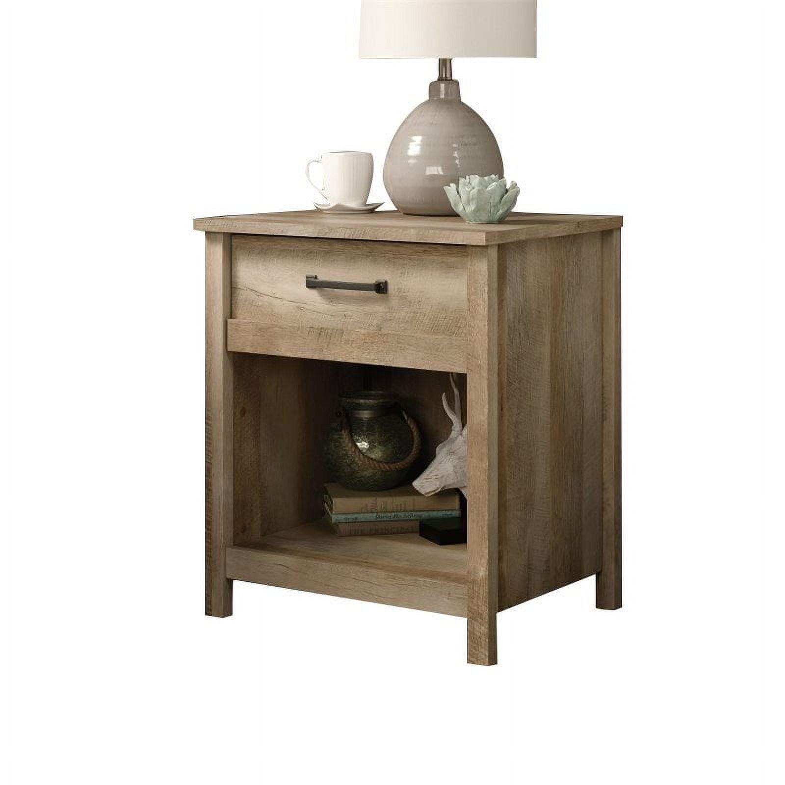 Cannery Bridge Lintel Oak Nightstand with Open Shelf and Drawer