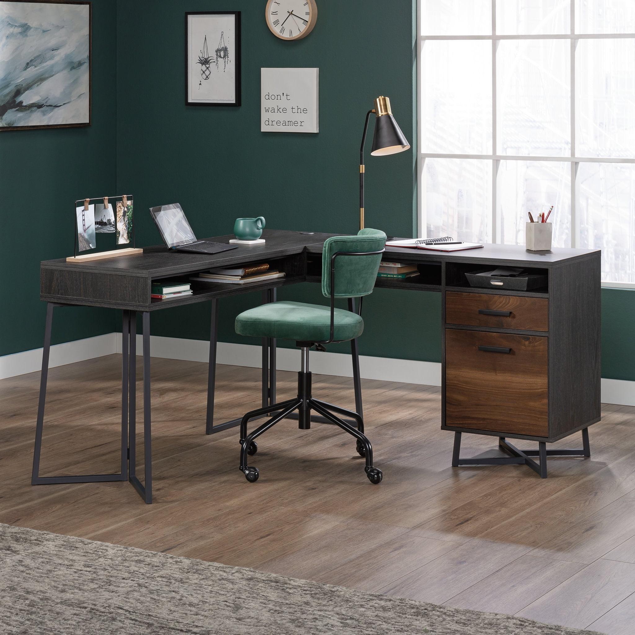 Brew Oak L-Shaped Computer Desk with Filing Cabinet