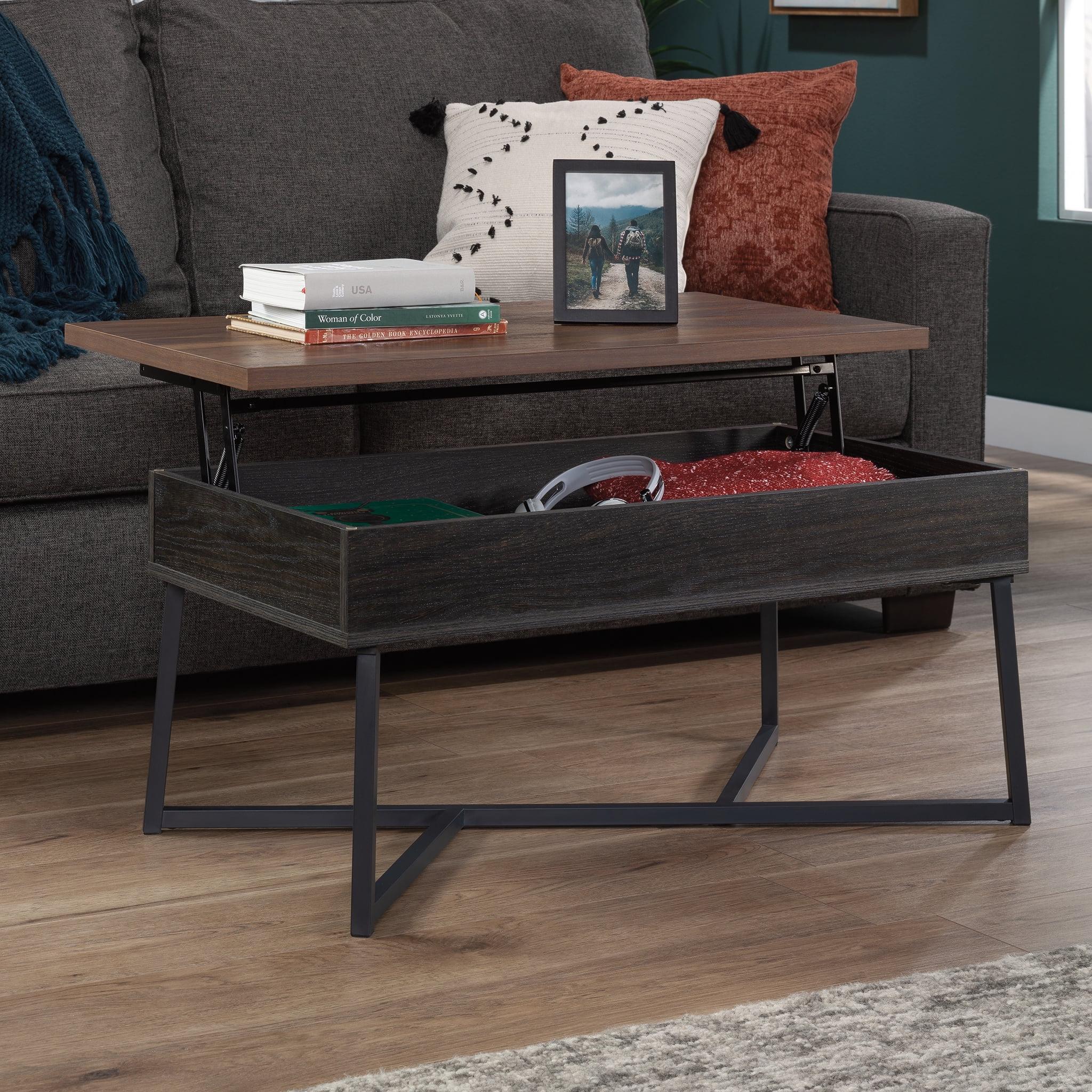 Sauder Canton Lane Lift Top Coffee Table Black: Industrial-Inspired, Multipurpose Workspace, Storage