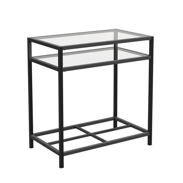 Sauder Carolina Grove Tempered Glass Top and Metal End Table in Black