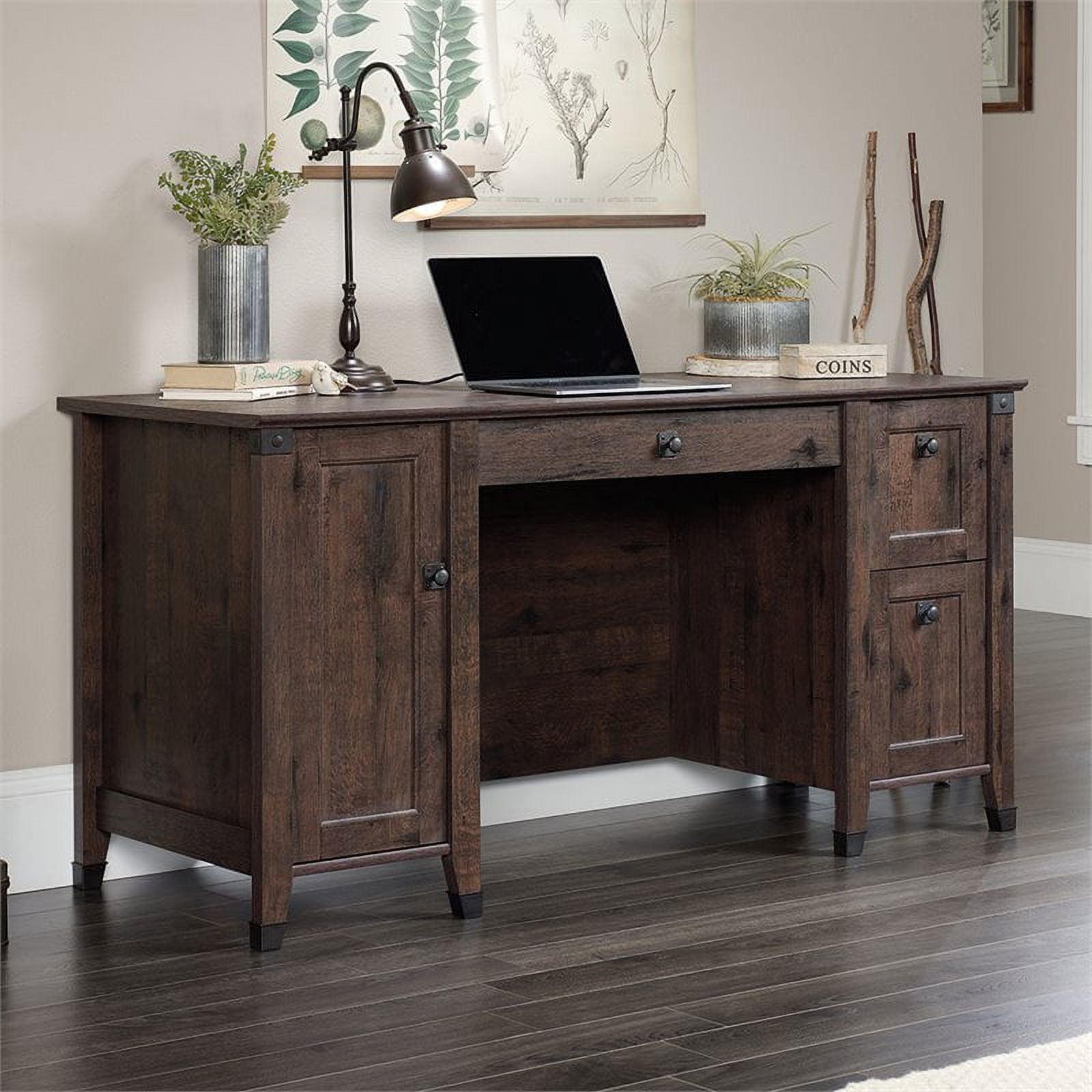 Executive Coffee Oak Workstation with Drawer and Filing Cabinet