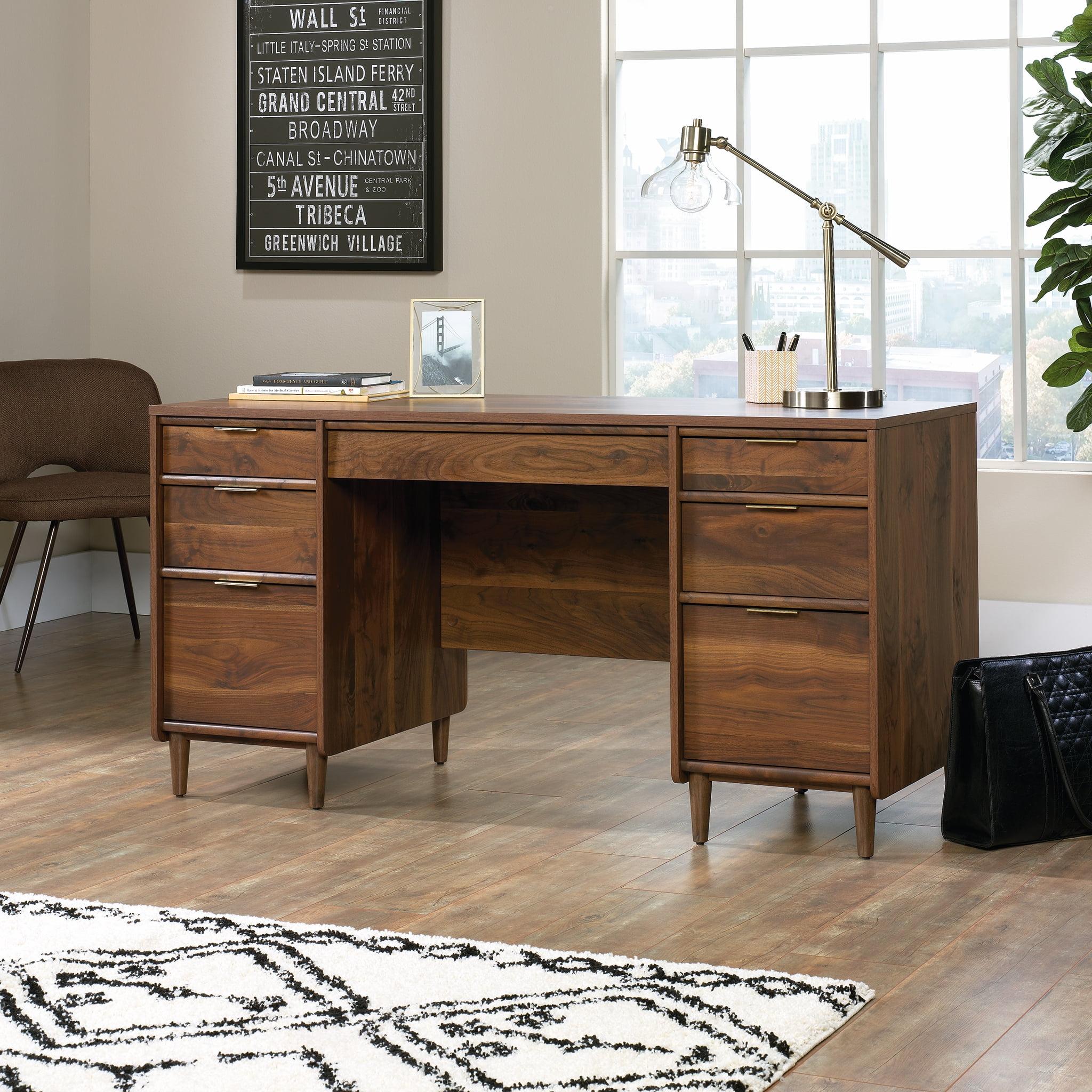 Grand Walnut Executive Desk with Keyboard Tray and Filing Cabinet