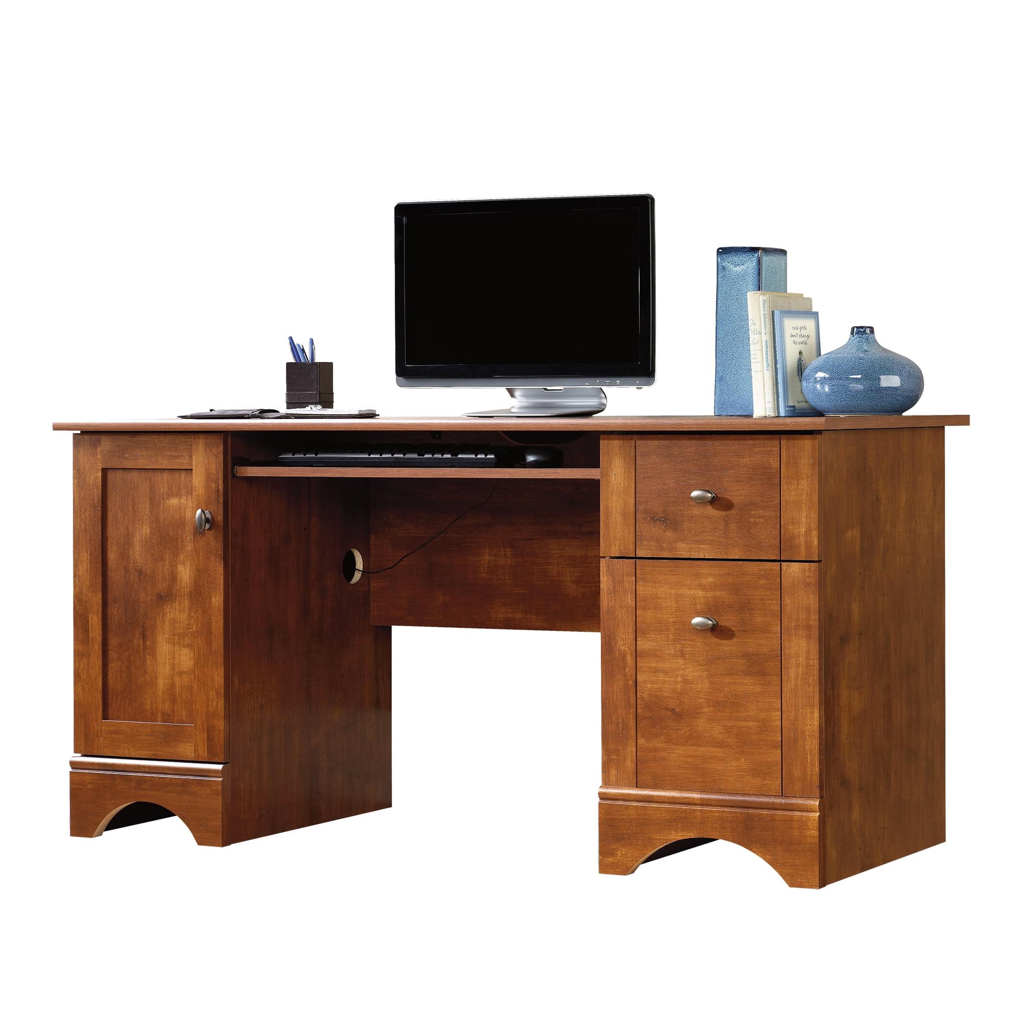 Brushed Maple Executive Desk with Keyboard Tray and Filing Cabinet