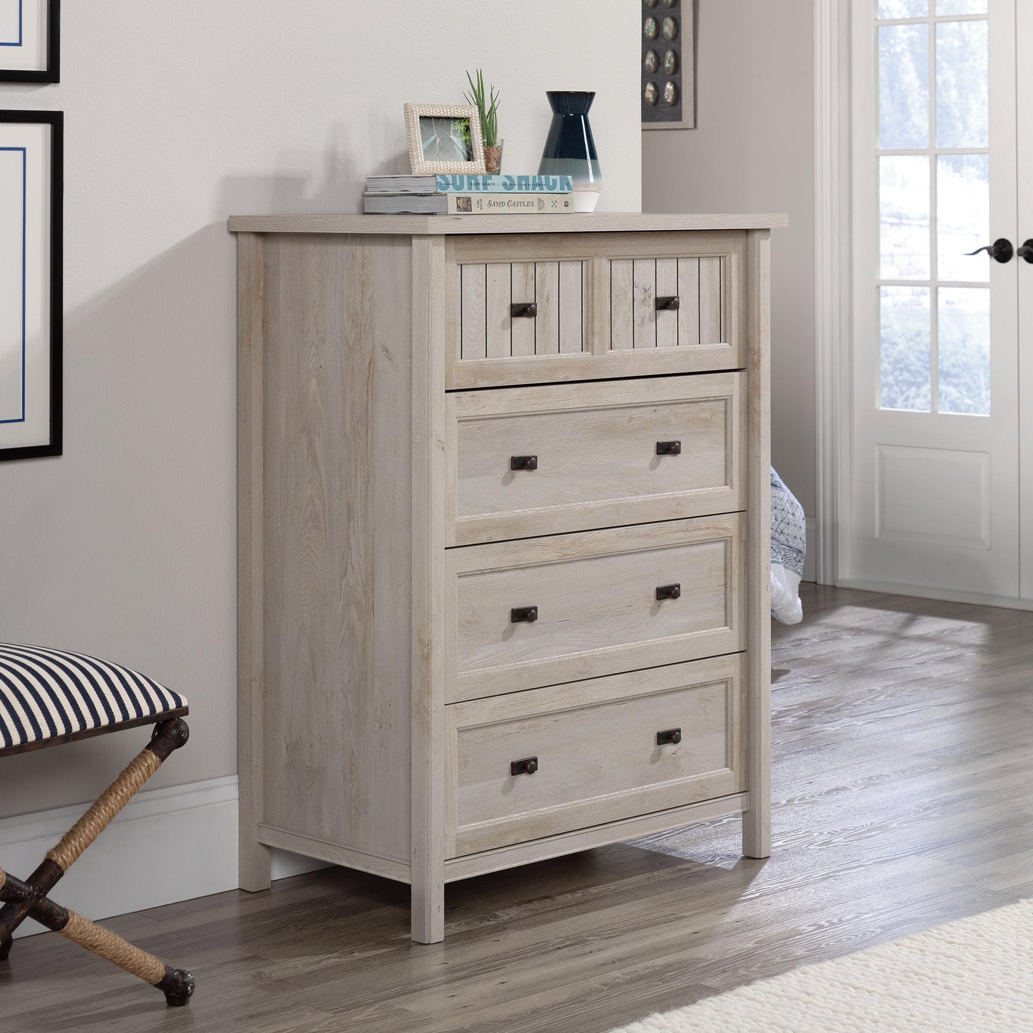 Costa 4 Drawer Chest Chalked Chestnut - Sauder: Storage Furniture for Bedroom, Smooth Metal Runners