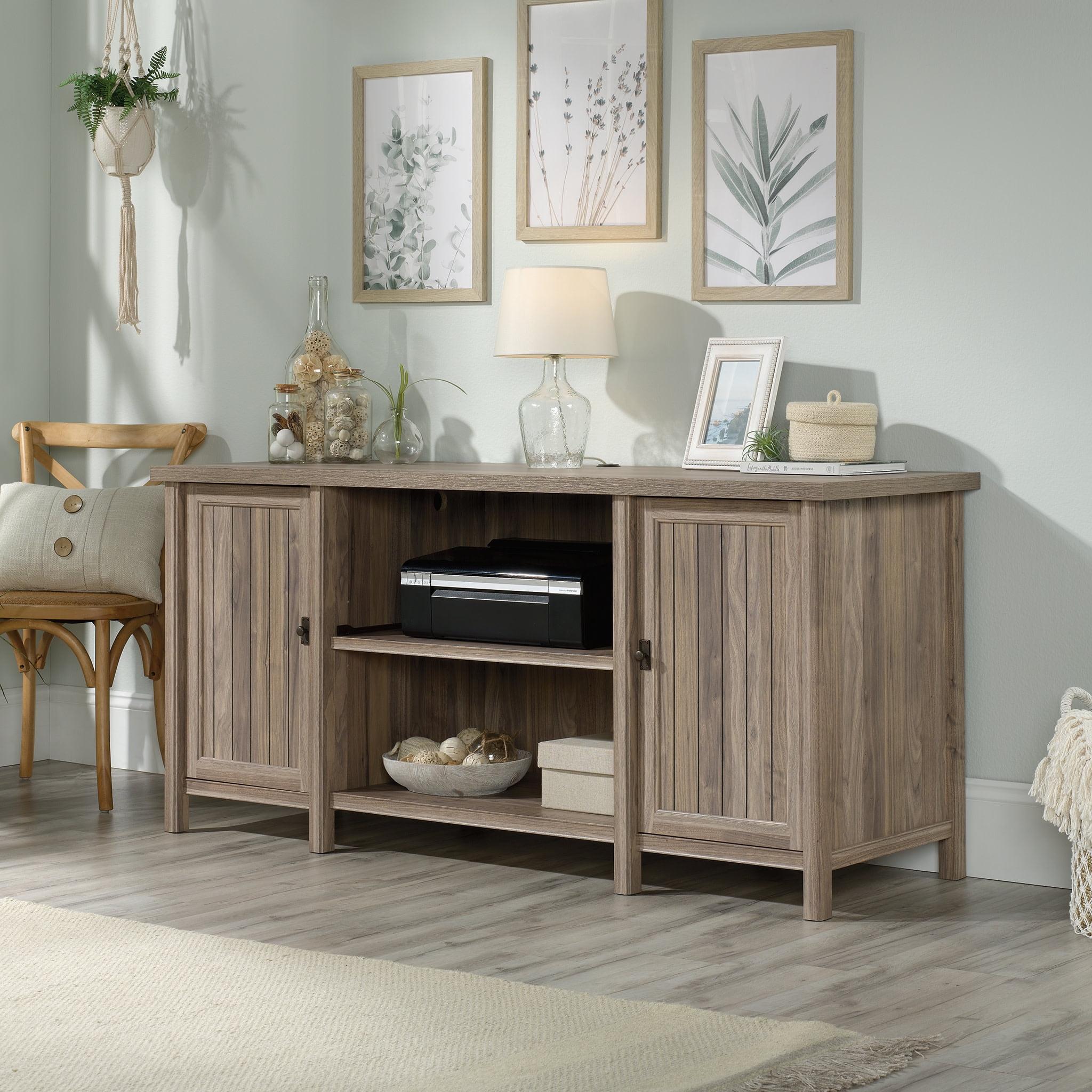 Washed Walnut Engineered Wood Office Credenza with Adjustable Shelves