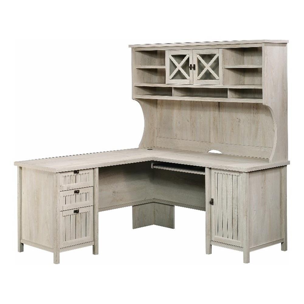 Chalked Chestnut L-Shaped Wood Computer Desk with Hutch and Drawers