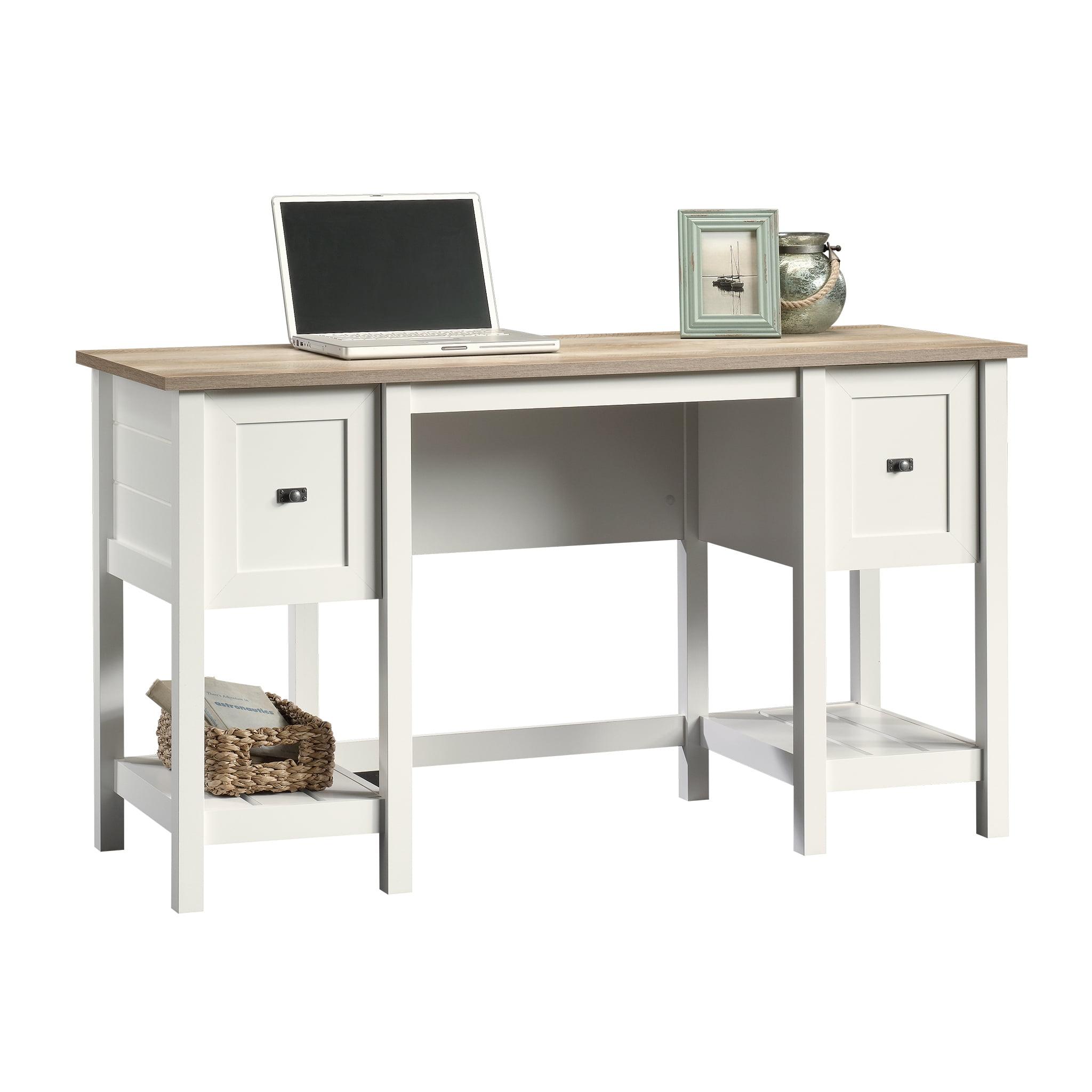 Cottage Road Soft White Wooden Double Pedestal Desk with Nickel Hardware