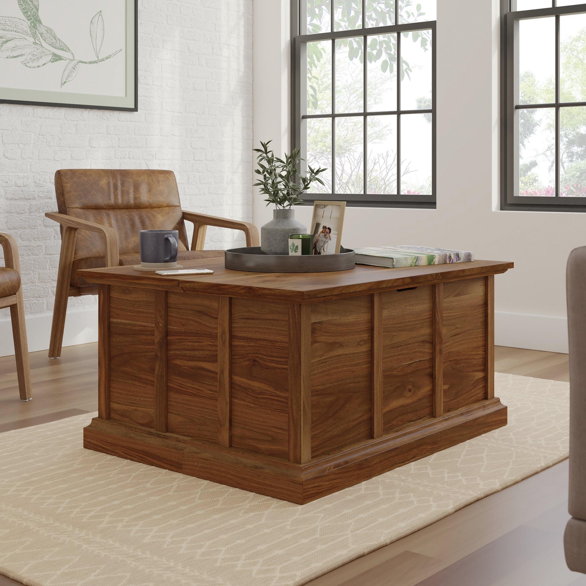 Sauder Cottage Road Storage Coffee Table Grand Walnut: Laminated Finish, Metal Frame, Lid Stay Technology, CARB Certified, MDF