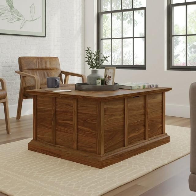 Sauder Cottage Road Storage Coffee Table Grand Walnut: Laminated Finish, Metal Frame, Lid Stay Technology, CARB Certified, MDF
