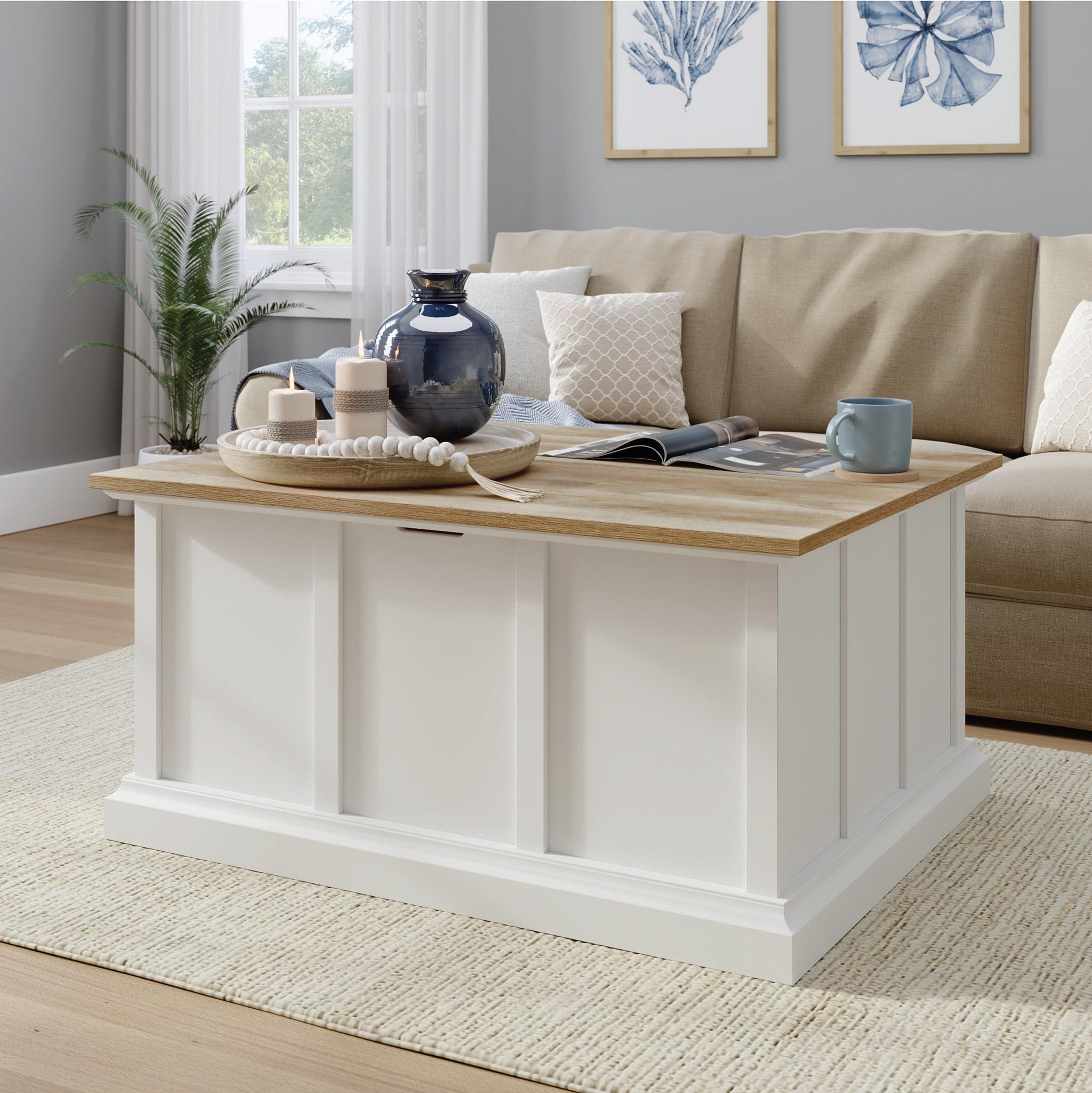 Cottage Road Storage Coffee Table White - Sauder: Split Top, Metal Frame, CARB Certified