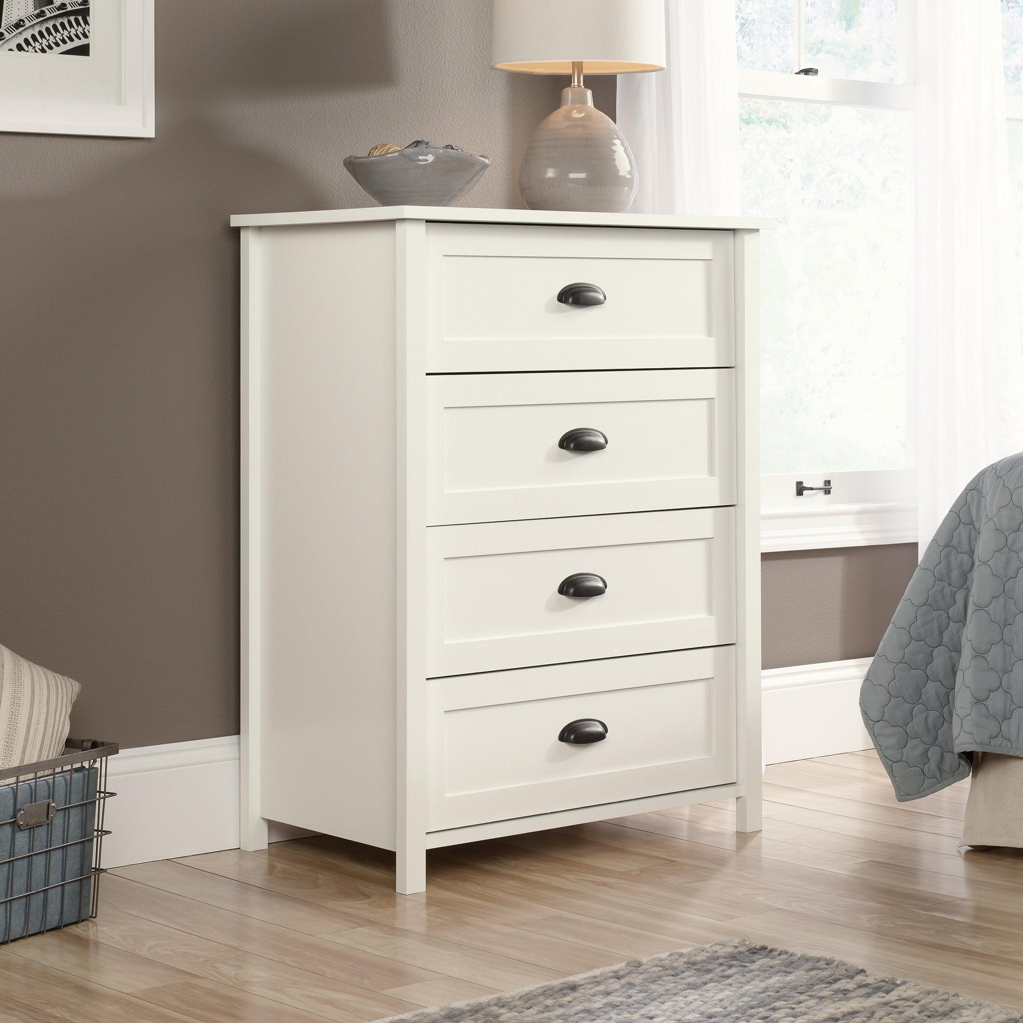 Soft White 4-Drawer Chest with Metal Hardware