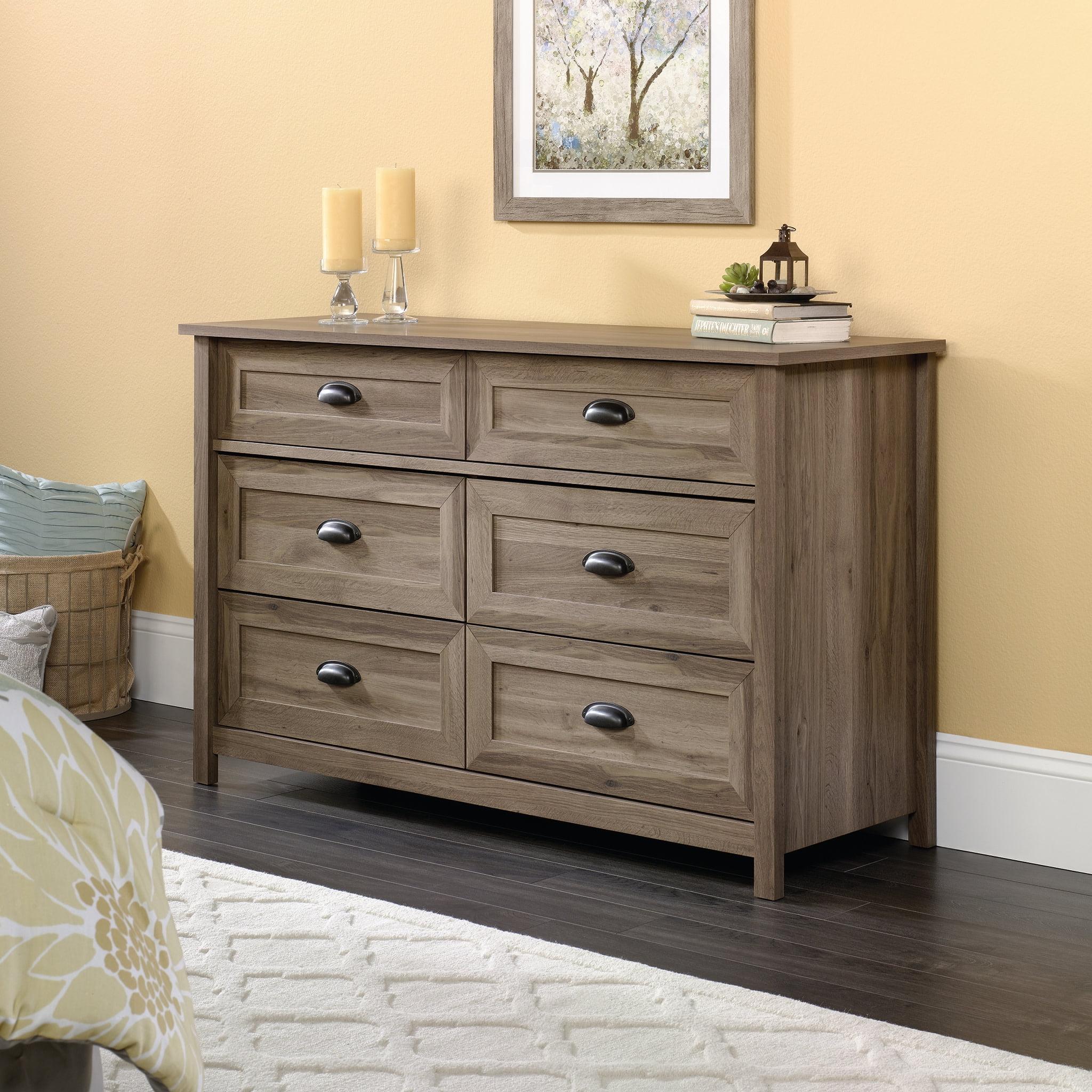 Sauder County Line Dresser Salt Oak Finish: 6-Drawer Storage, Laminated Particle Board, Adult Assembly Required