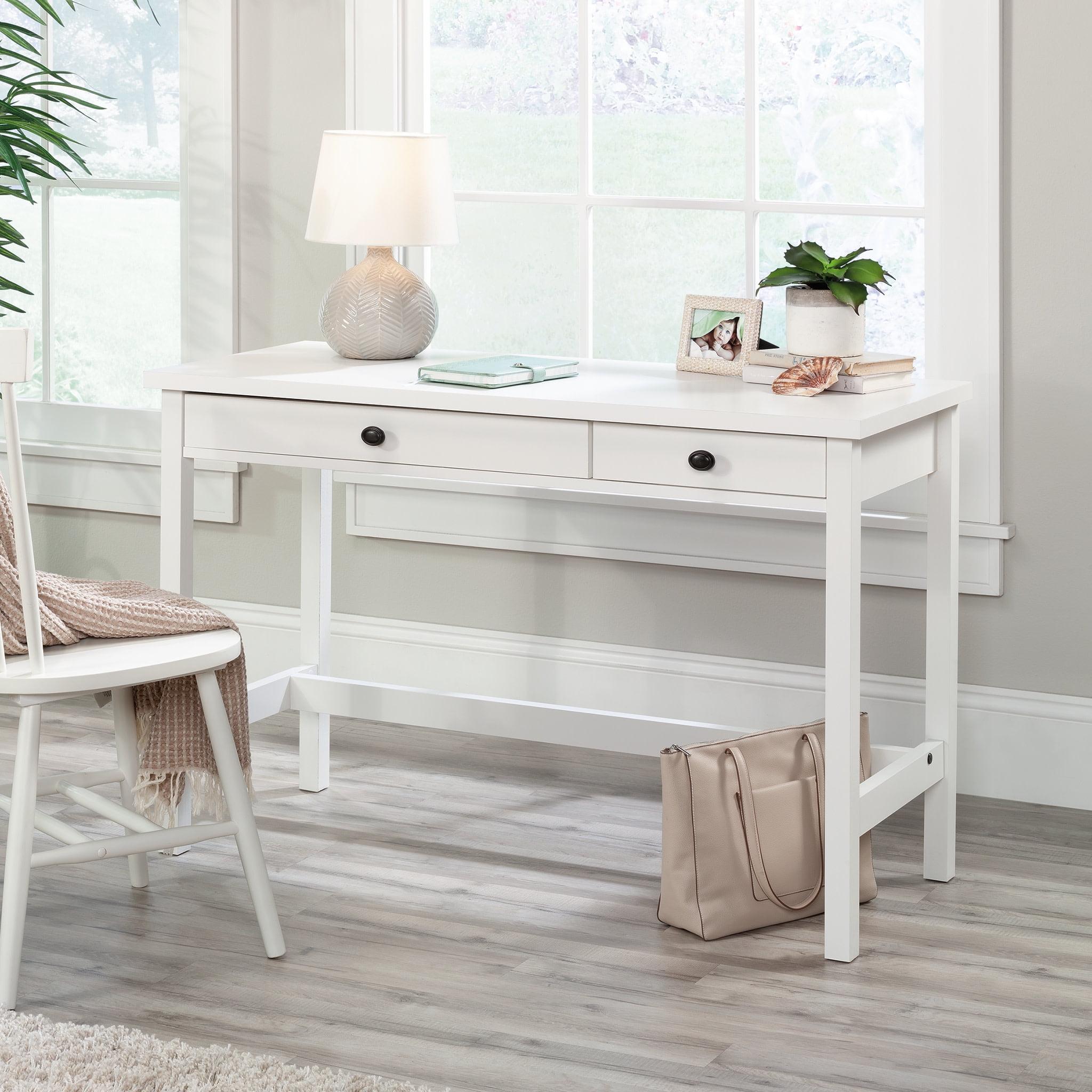 Soft White Rustic Writing Desk with Smooth Metal Drawer Runners