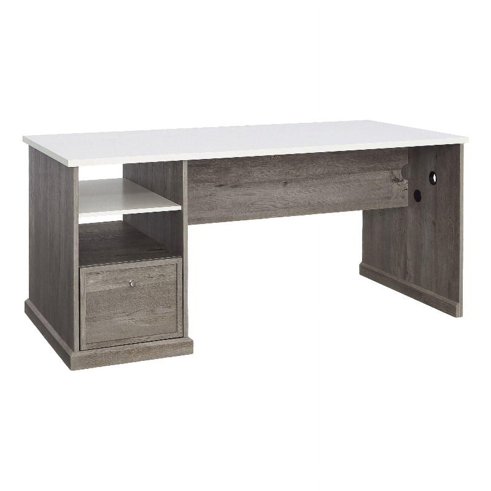 Mystic Oak and White Craft Table with Drawer and Power Outlet