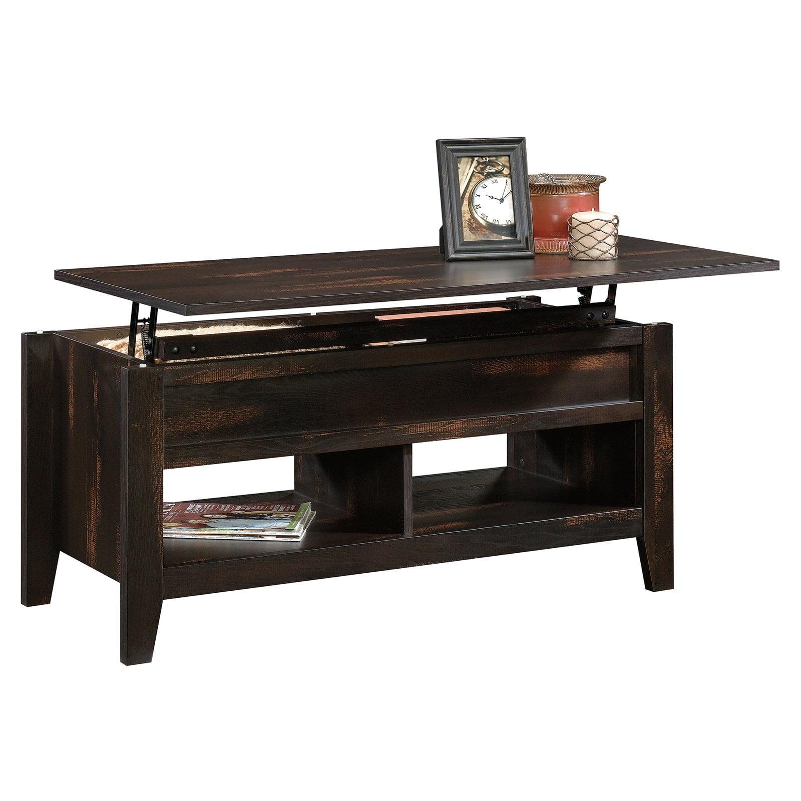 Char Pine Rectangular Lift-Top Wood Coffee Table with Storage