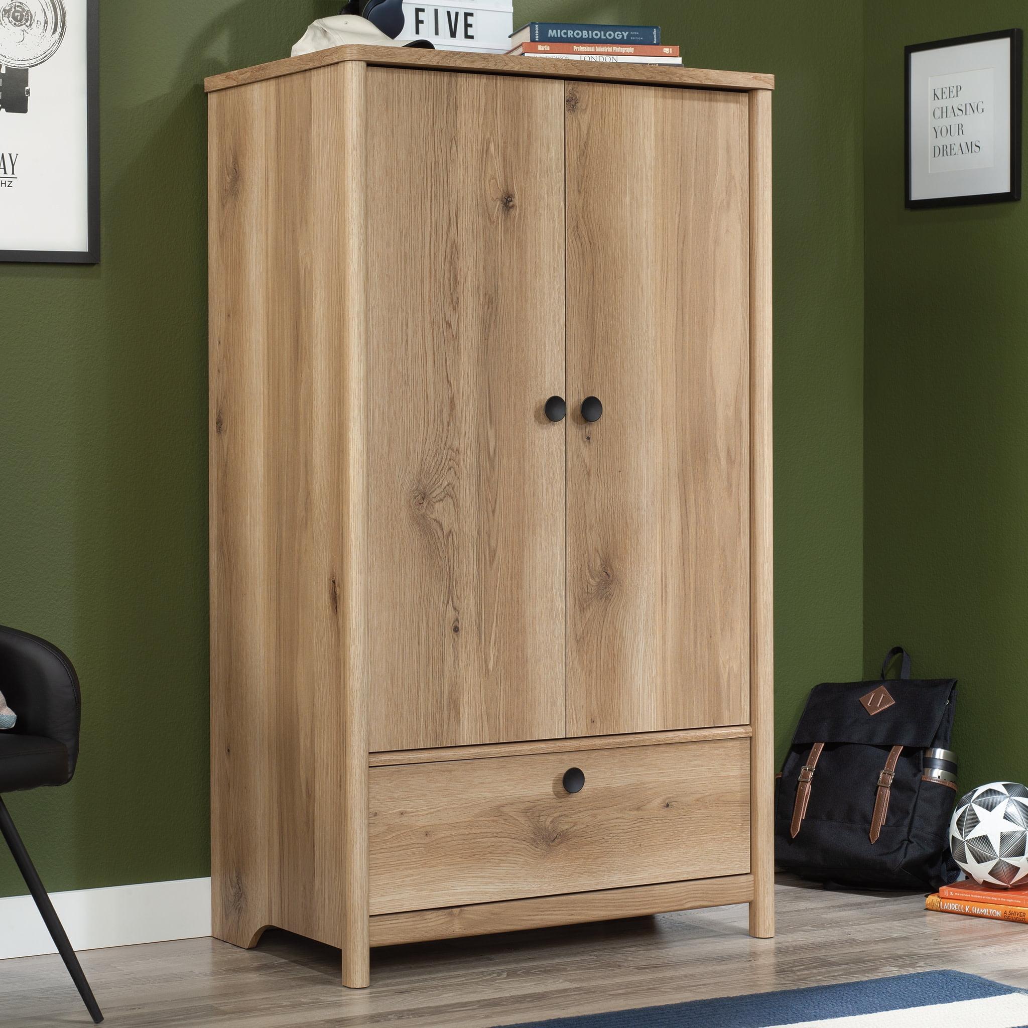 Timber Oak Transitional Armoire with Drawer and Mirror