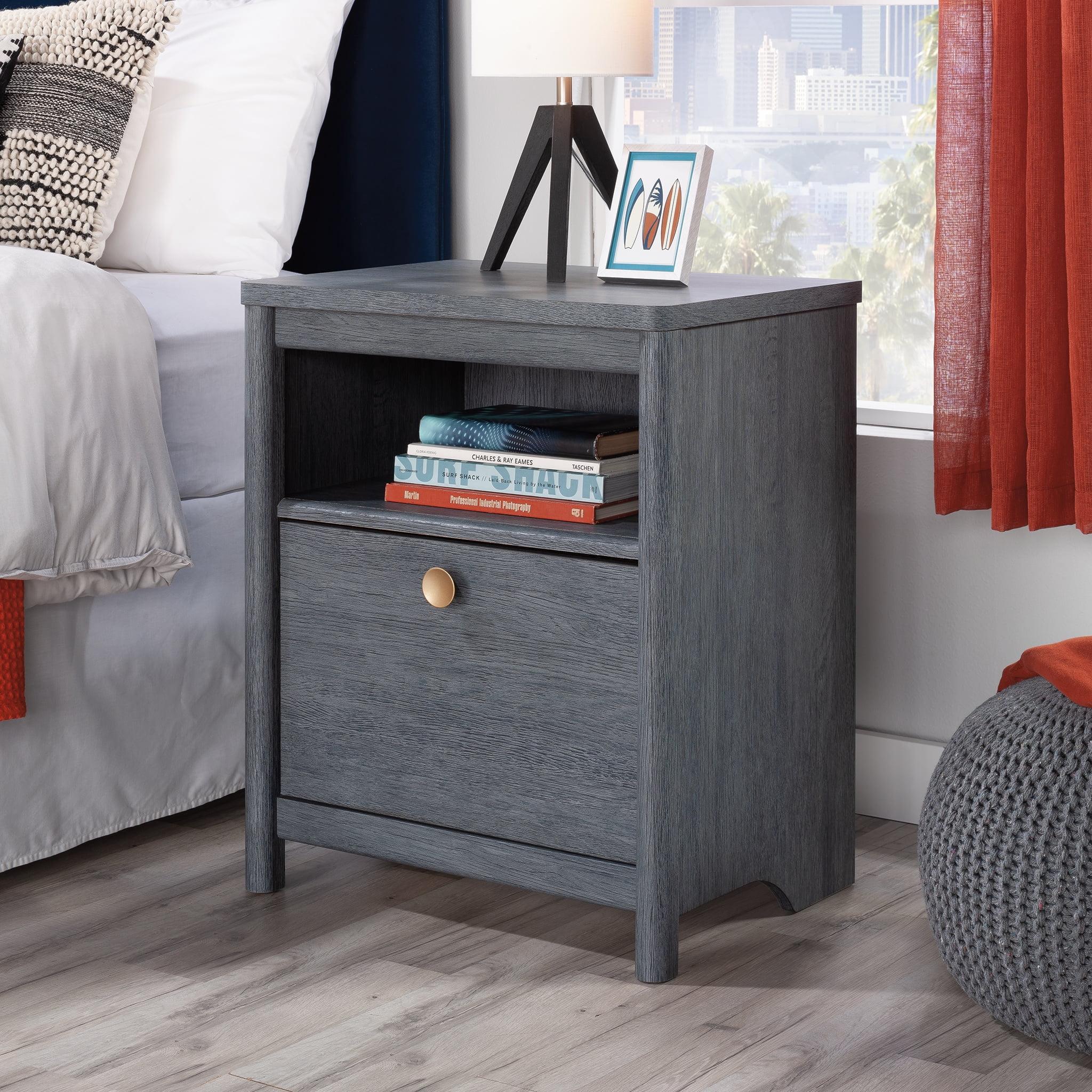 Dover Edge Denim Oak Nightstand with Drawer and Open Shelf