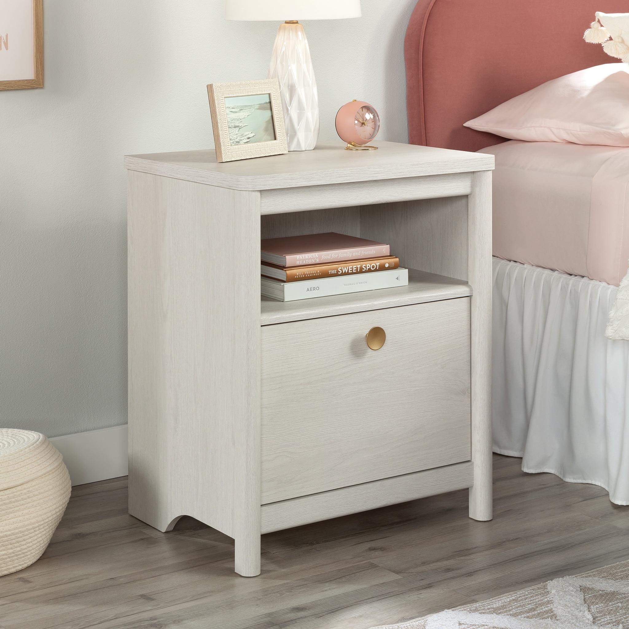 Glacier Oak Modern Rustic Nightstand with Open Shelf and Drawer