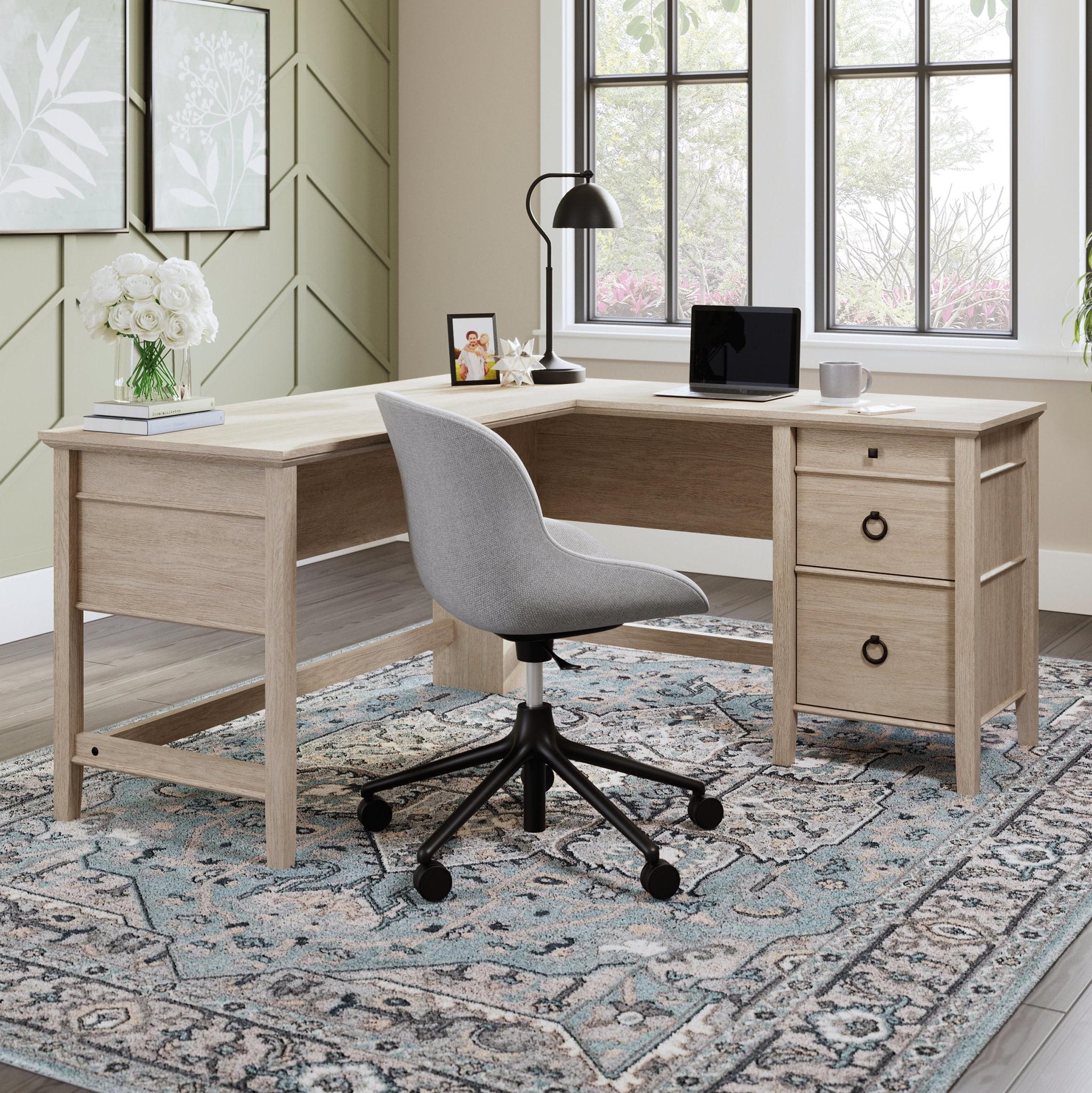 East Adara L Shape Computer Desk Cascade Oak - Sauder: Home Office, MDF Construction, Metal Hardware, 5-Year Warranty