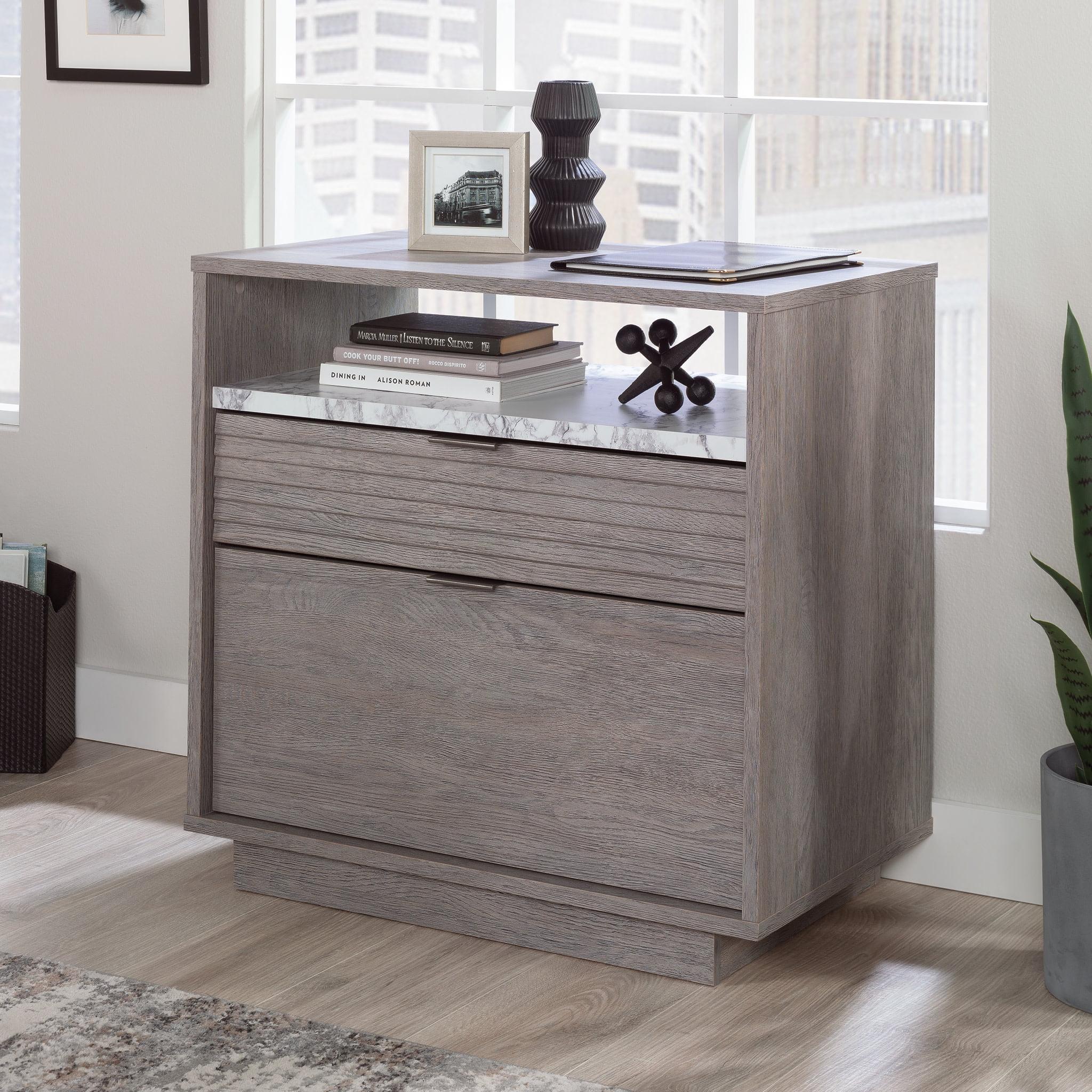 Ashen Oak 2-Drawer Lateral File Cabinet with Faux Marble Shelf