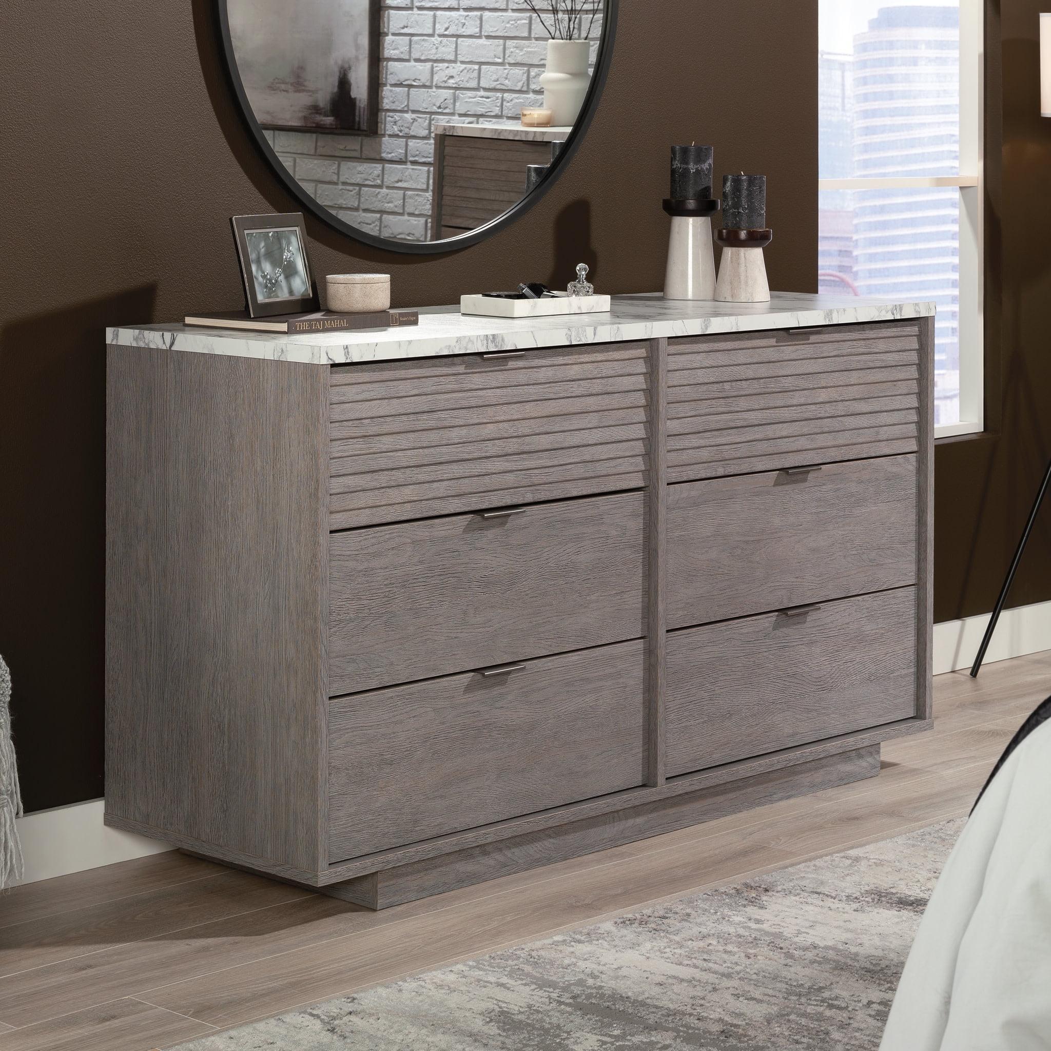 East Rock Ashen Oak 6-Drawer Double Dresser with Faux Marble Top