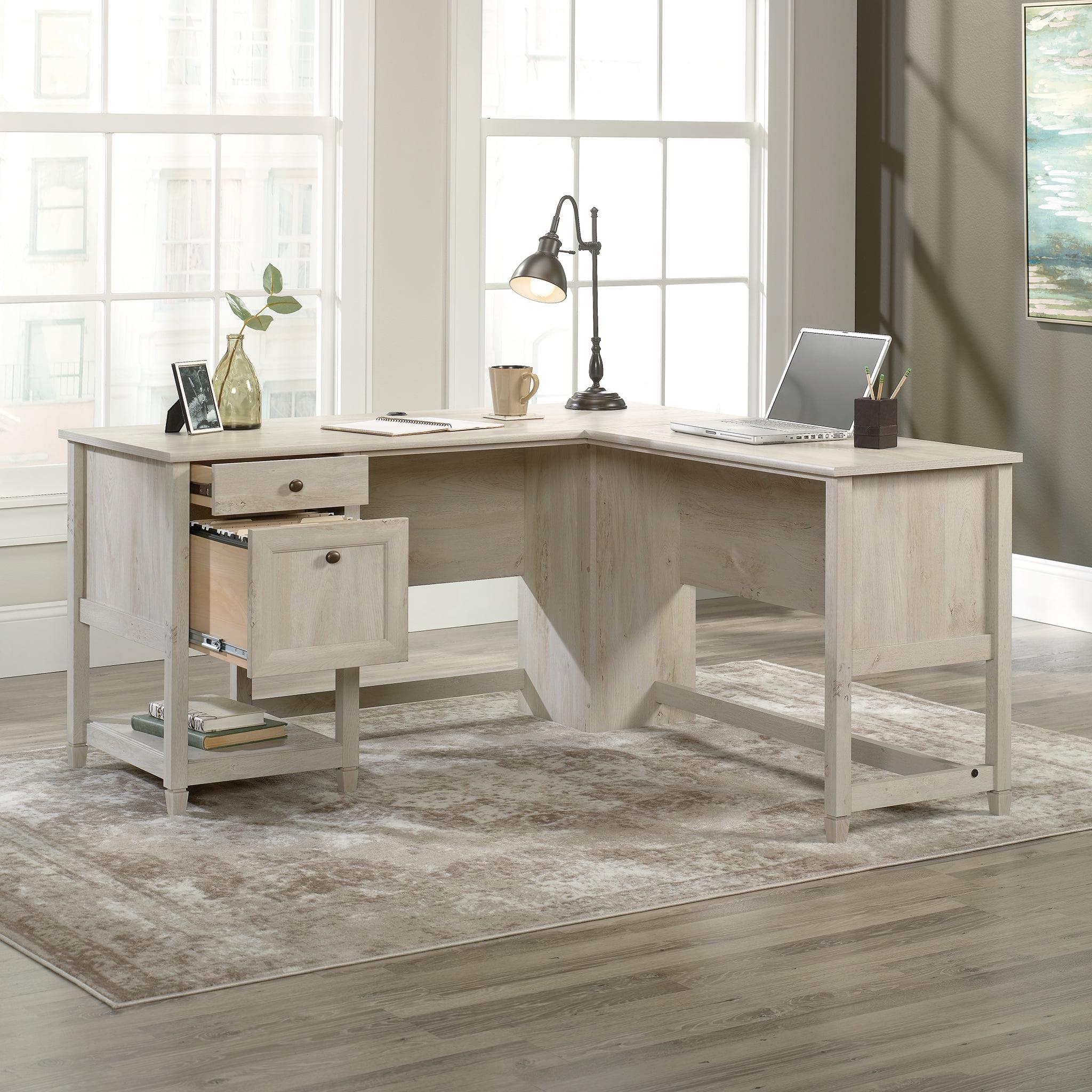 Chalked Chestnut L-Shaped Computer Desk with Drawer and Filing Cabinet