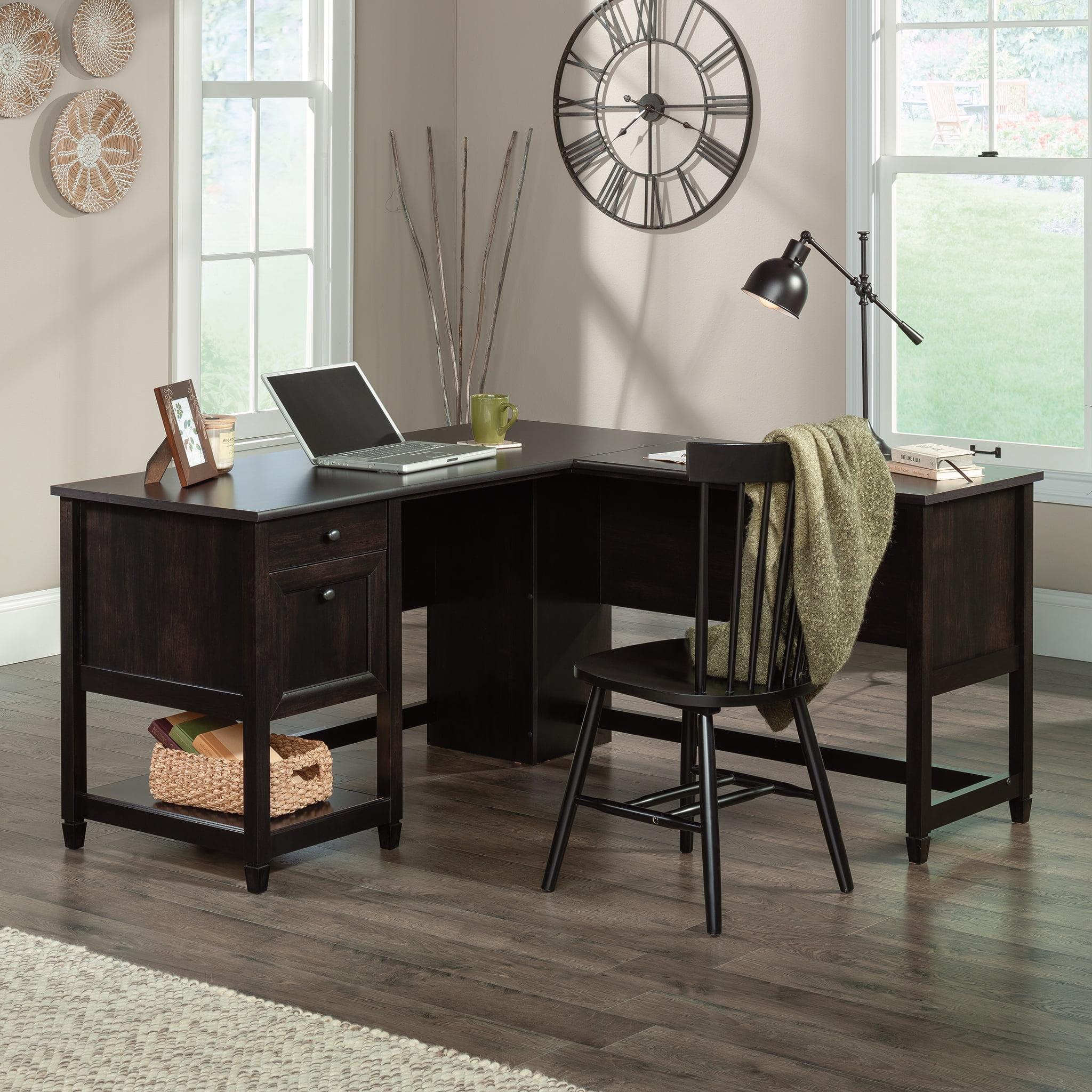 Estate Black L-Shaped Computer Desk with Drawer and Filing Cabinet