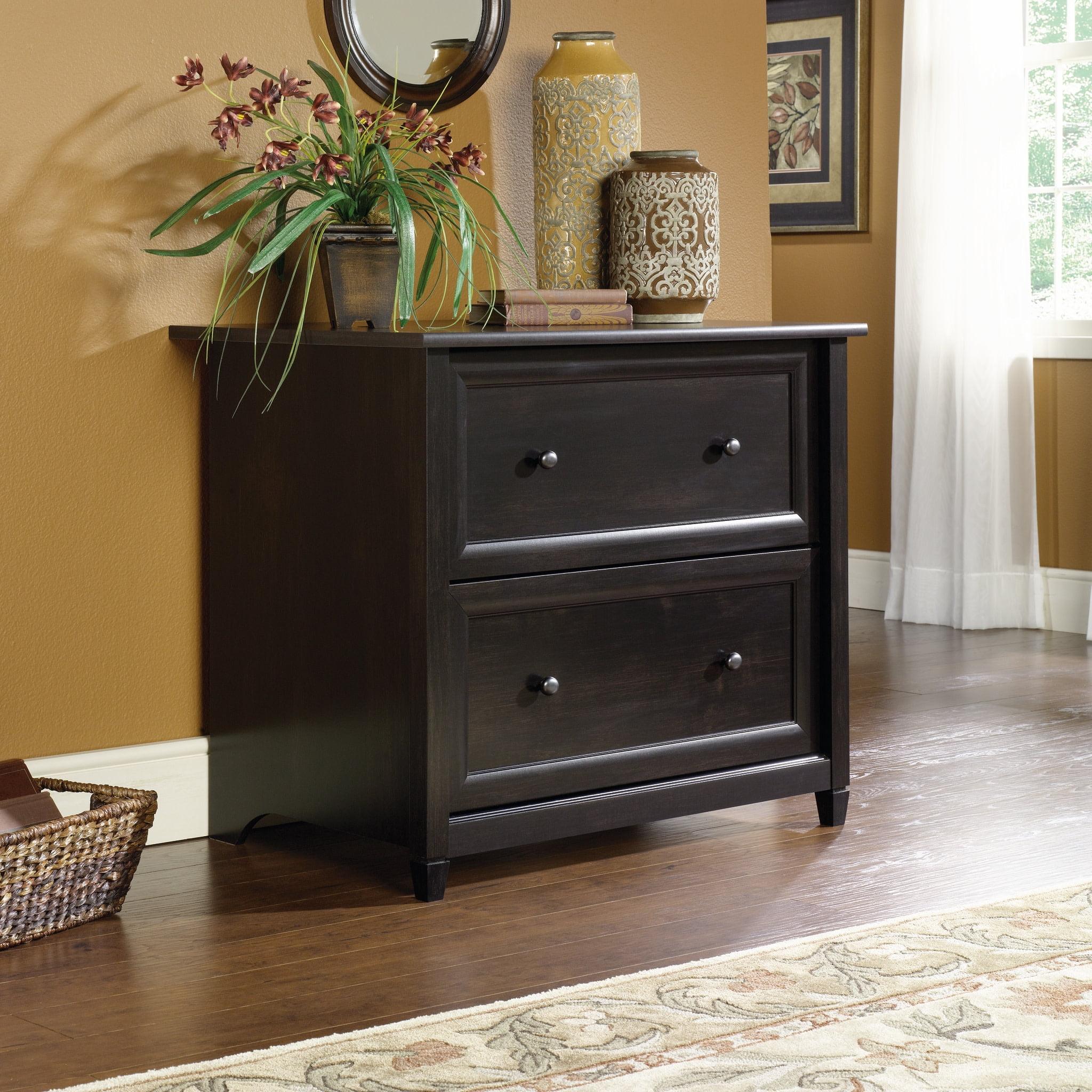 Edge Water Lateral File Cabinet Estate Black - Sauder: 2-Drawer, Mid-Century Modern, Paper Laminate Surface