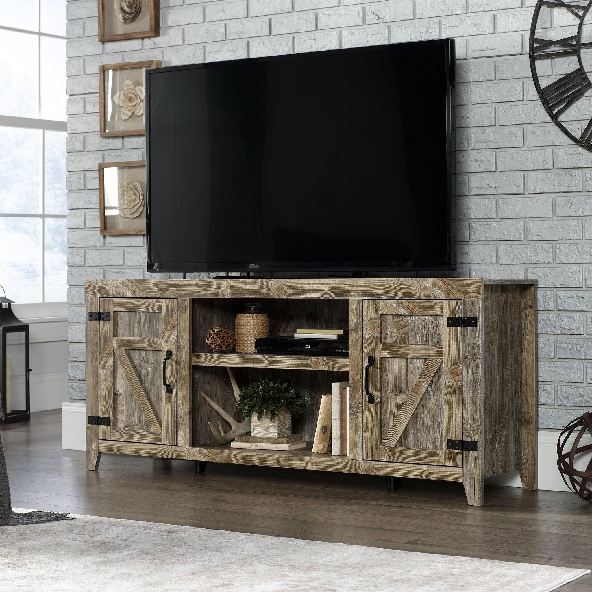 Black Rustic Wood Farmhouse TV Stand with Cabinet