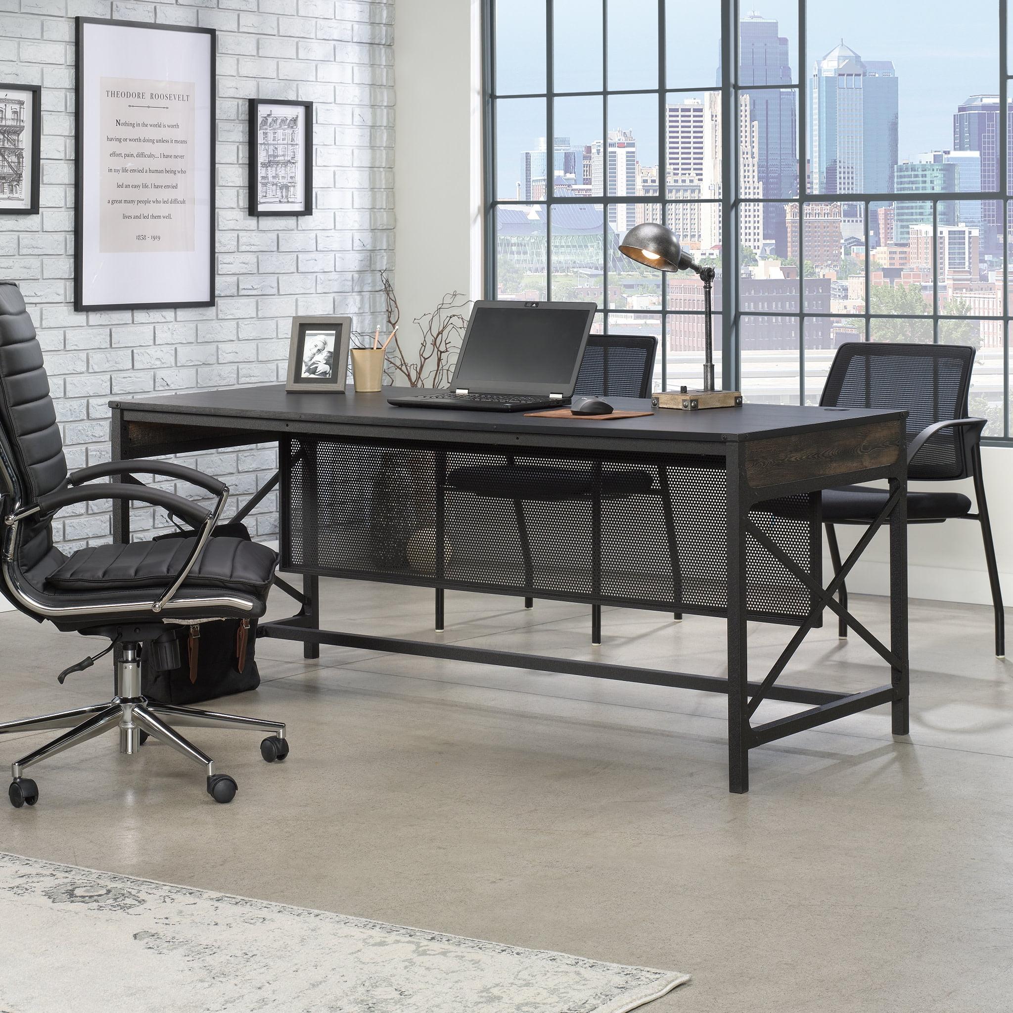 Sauder Foundry Road Engineered Wood/Metal 72x30 Table Desk in Carbon Oak