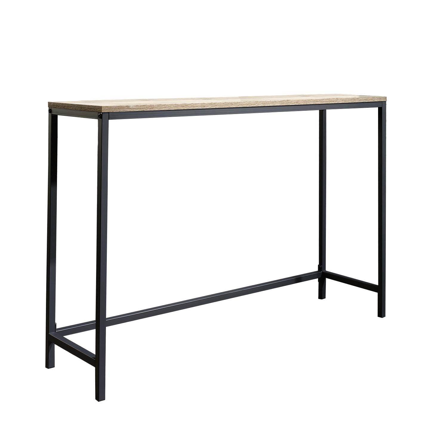 Charter Oak and Black Metal Slim Entryway Table with Storage