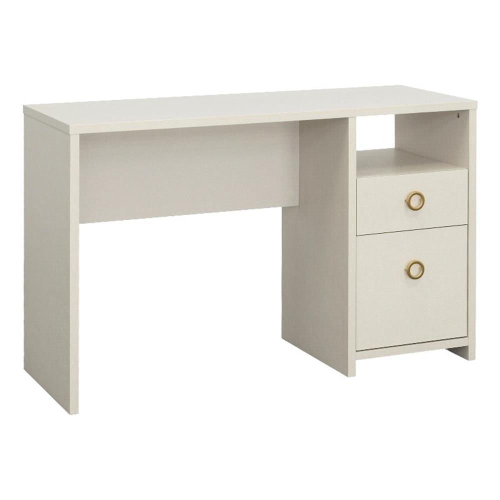 Dove Linen White Wood Desk with Drawer and Filing Cabinet