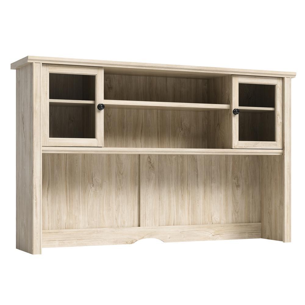 Chalk Oak Office Hutch with Glass Doors and Adjustable Shelves