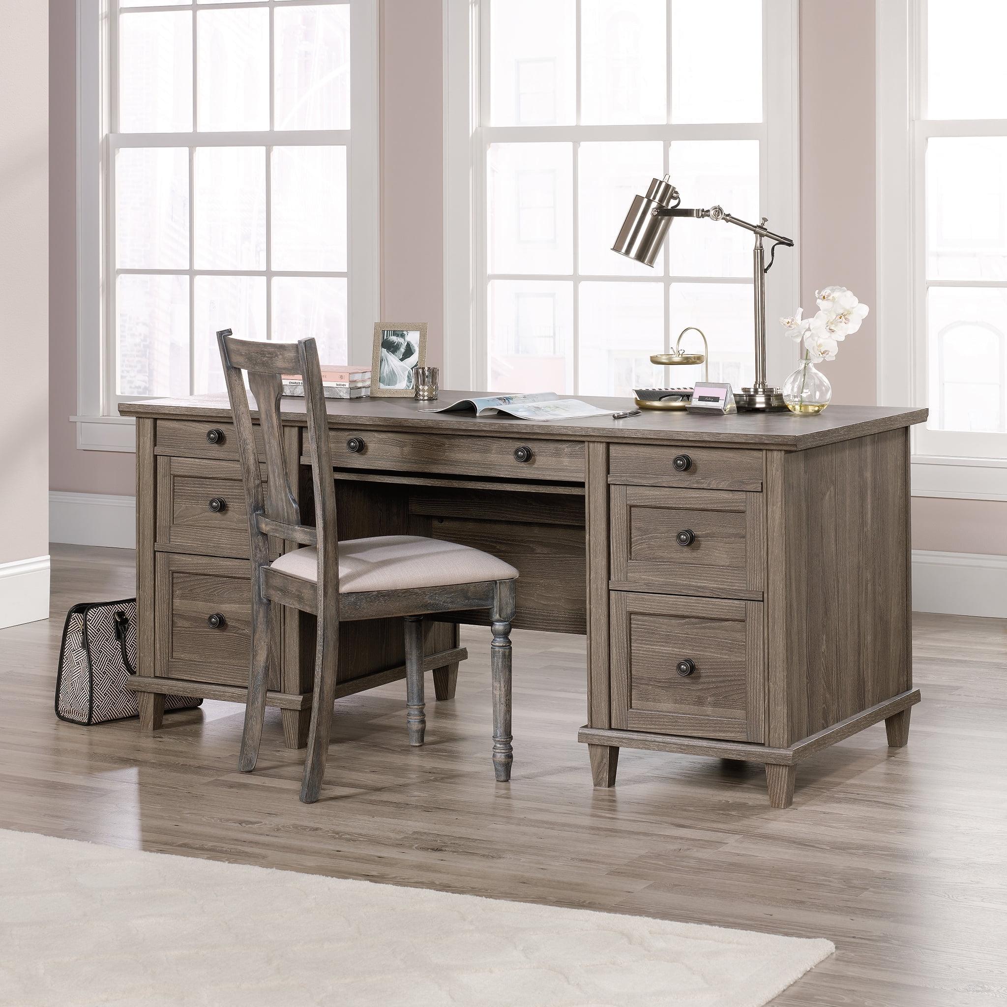 Hammond 68" Brown Executive Desk with Bronze Hardware