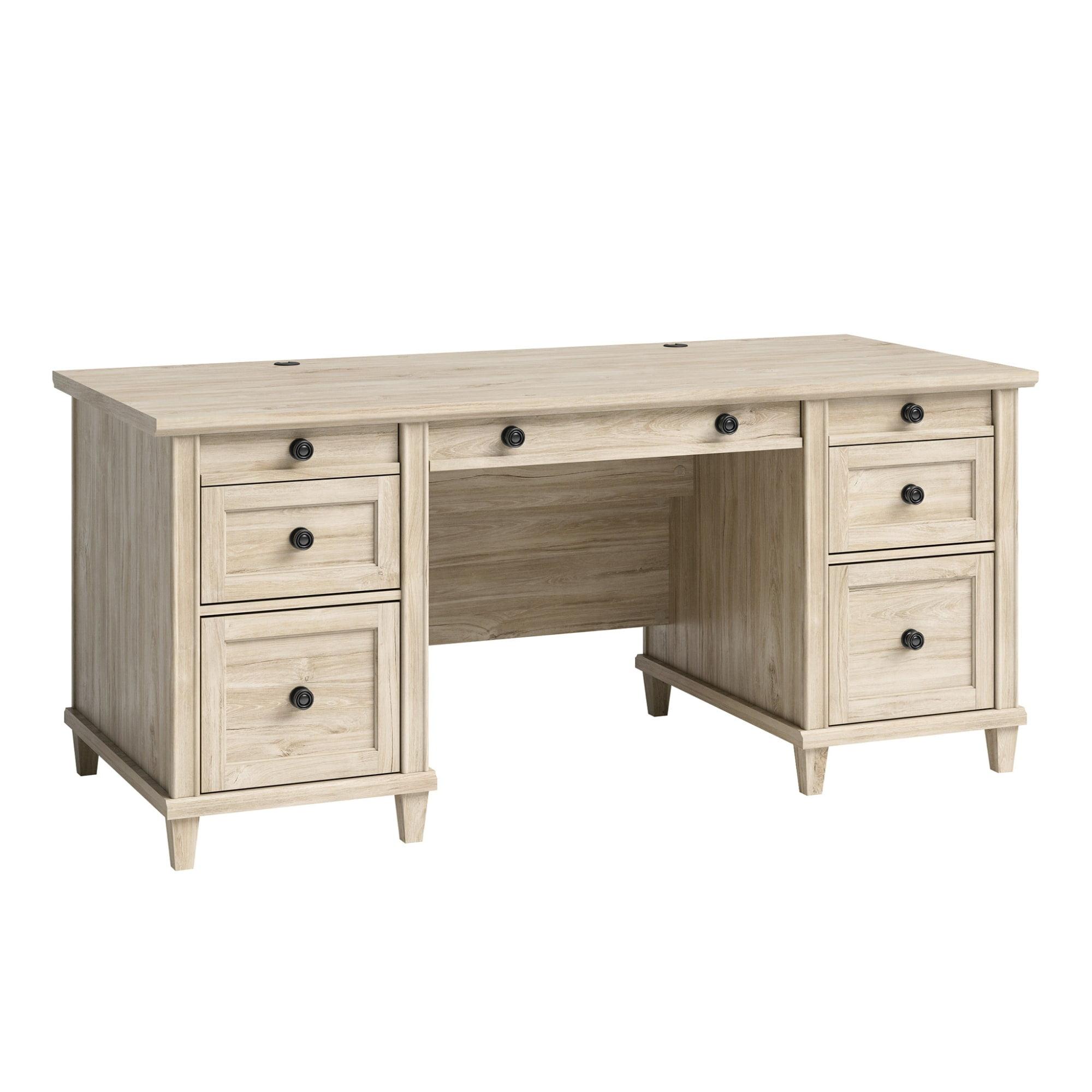 Chalk Oak Executive Desk with Drawers and Keyboard Tray