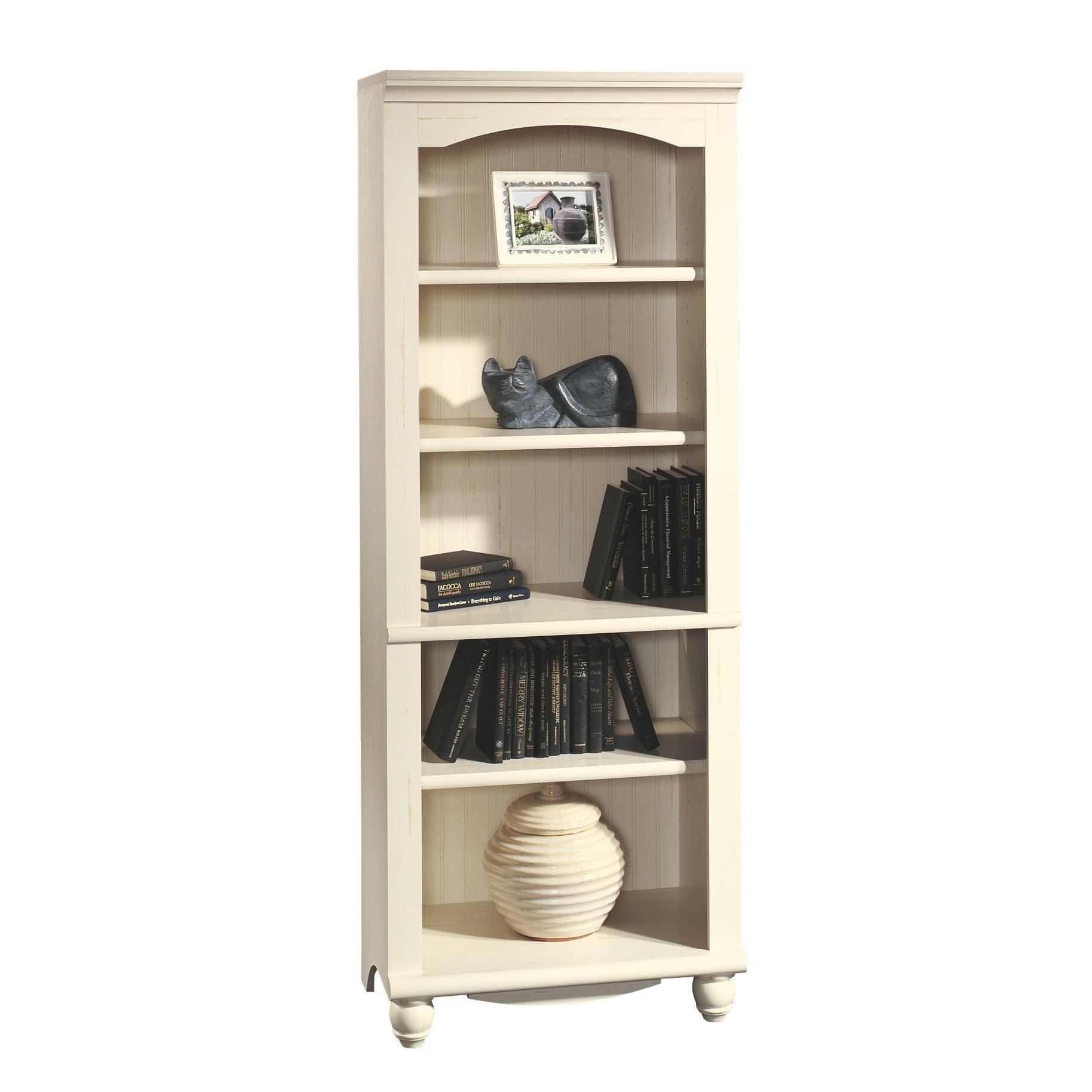 Harbor View Antiqued White 72" Cottage-Style Library Bookcase with Drawers