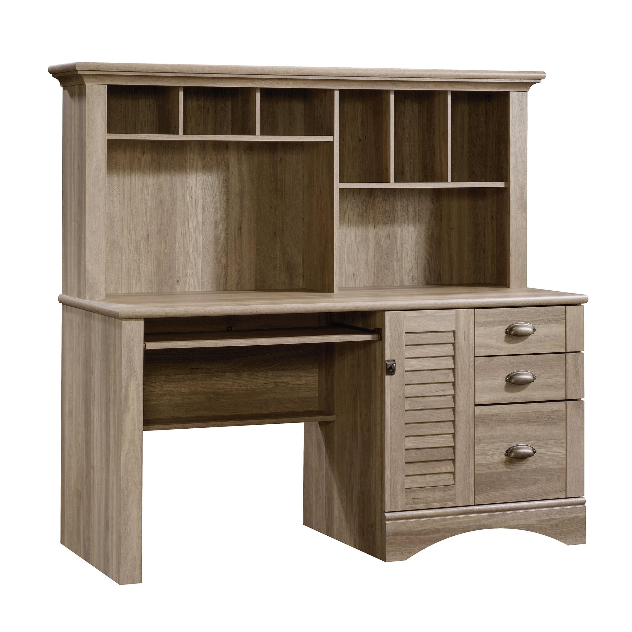 Salt Oak Engineered Wood Computer Desk with Hutch and Drawers