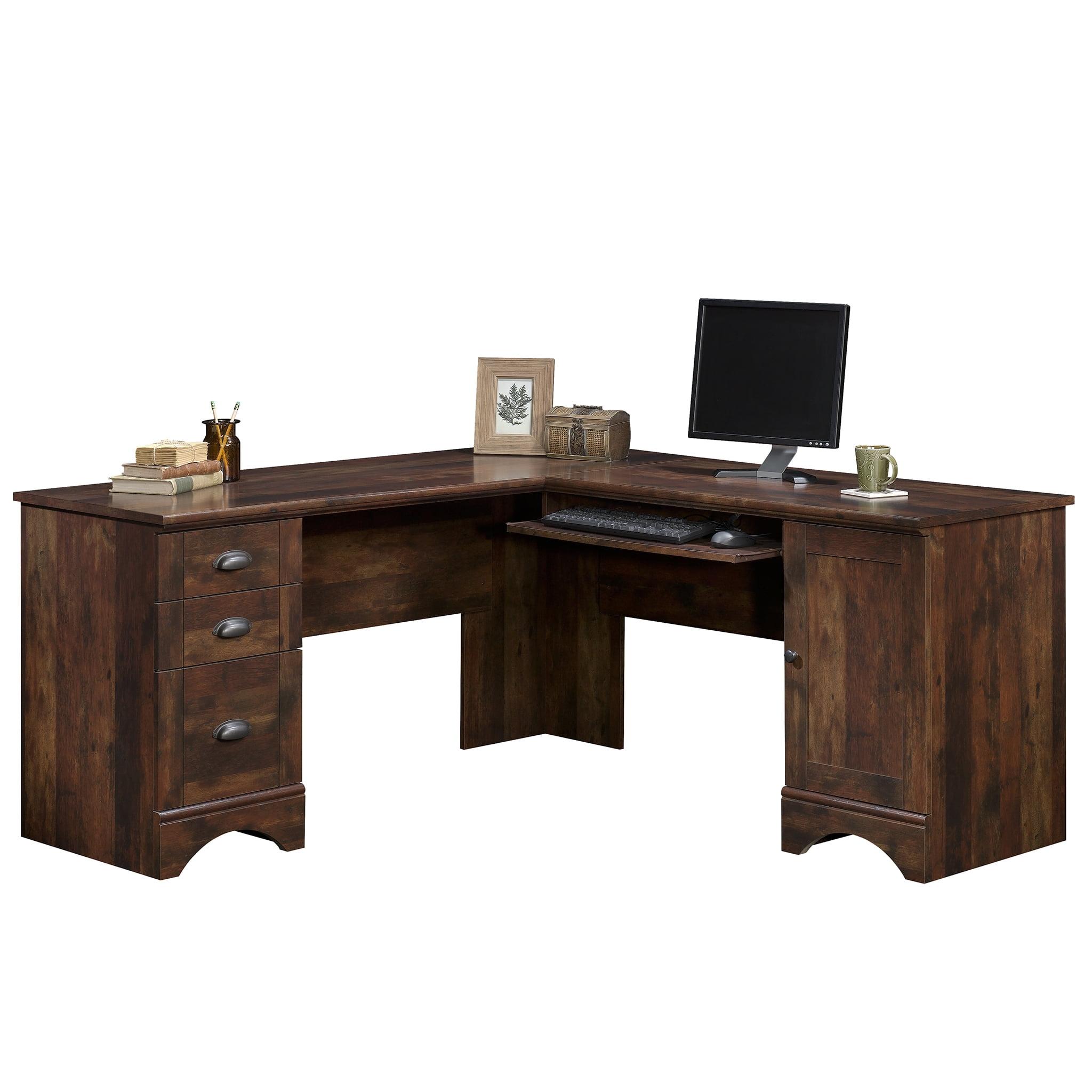 Curado Cherry L-Shaped Wood Corner Computer Desk with Drawers